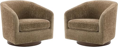 Miniatura 25 de CHITA - Silla decorativa giratoria con diseño de barril tapizada, certificada FSC, para sala de estar, completamente ensamblada, beige lino Lino