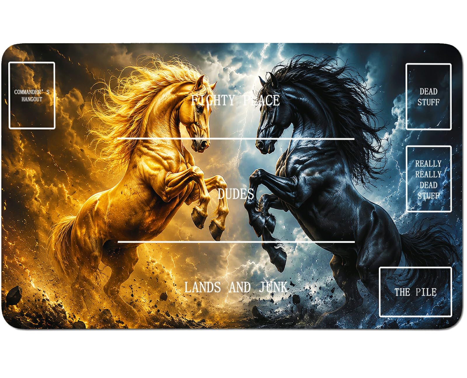 RWUTYTIUL Yellow Black Horse for TCG Playmat 24 X 14 Inch with Play Zones, Stitched Card Game Mat for Commander Board MTG RPG CCG Desktop Tablet Mouse Pad for Enthusiasts Playing Accessories — image 1