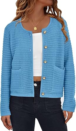 PRETTYGARDEN Women Knit Cardigan Sweaters Fall Fashion Long Sleeve Open Front Button Down Trendy Casual Jacket Winter Clothes
