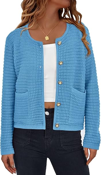 PRETTYGARDEN Women Knit Cardigan Sweaters Fall Fashion Long Sleeve Open Front Button Down Trendy Casual Jacket Winter Clothes