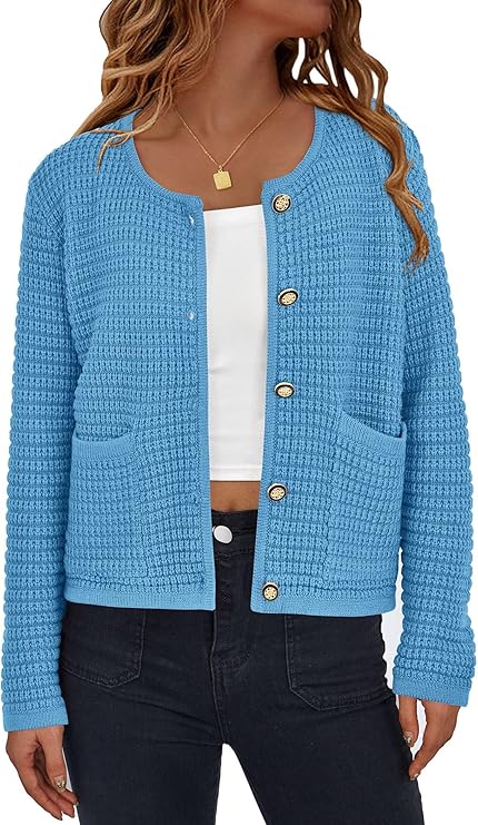 PRETTYGARDEN Women Knit Cardigan Sweaters Fall Fashion Long Sleeve Open Front Button Down Trendy Casual Jacket Winter Clothes