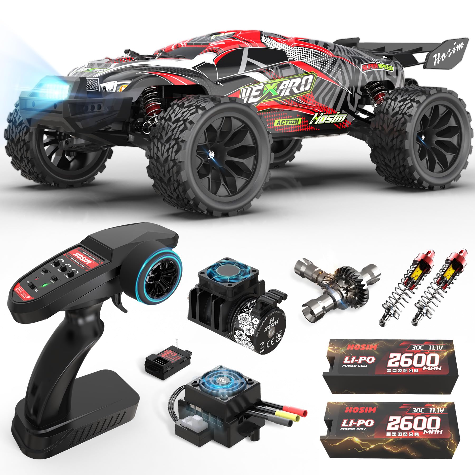 HosimMini 1:8 Brushless RC Cars for Adults, VEXARO MAX 50MPH High Speed Rc Trucks Fast, 4X4 Remote Control Car All Terrain RC Truggy Waterproof Off Road Hobby Large Monster Truck with 3S Battery