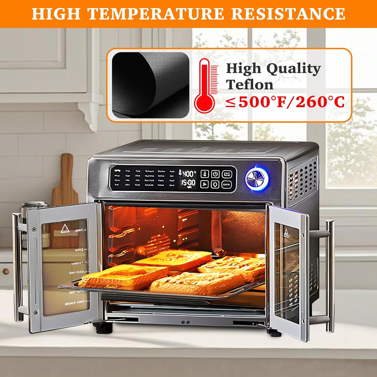 5 PCS Teflon Mats Oven Liner for Emeril Lagasse 26 QT French Door 360 Air Fryer, Reusable Air Fryer Liners for Emeril Lagasse Accessories