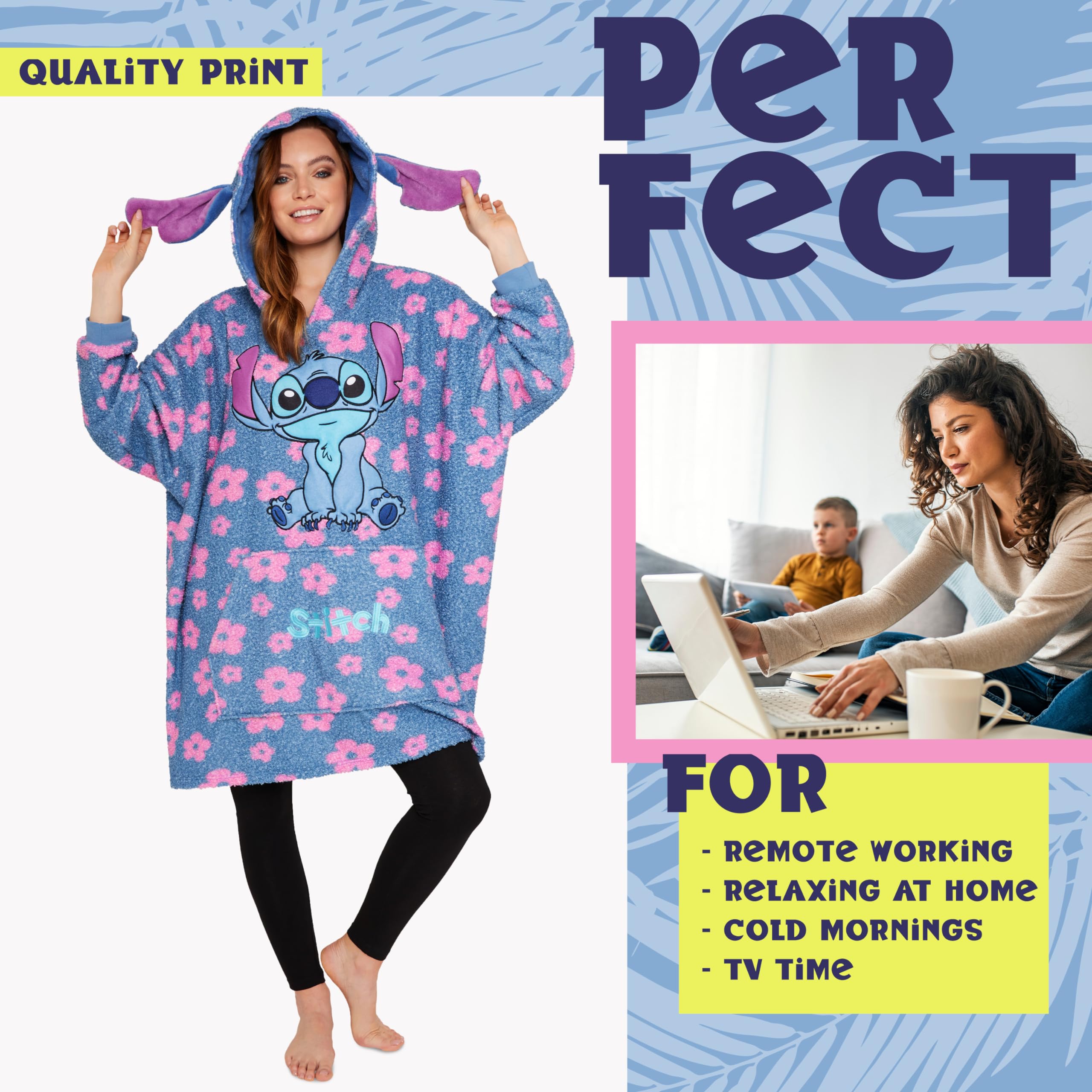 Disney Sweats à Capuche Femme, Pull Plaid Femme, Pull Poncho Oversize en Polaire Stitch Taille Unique