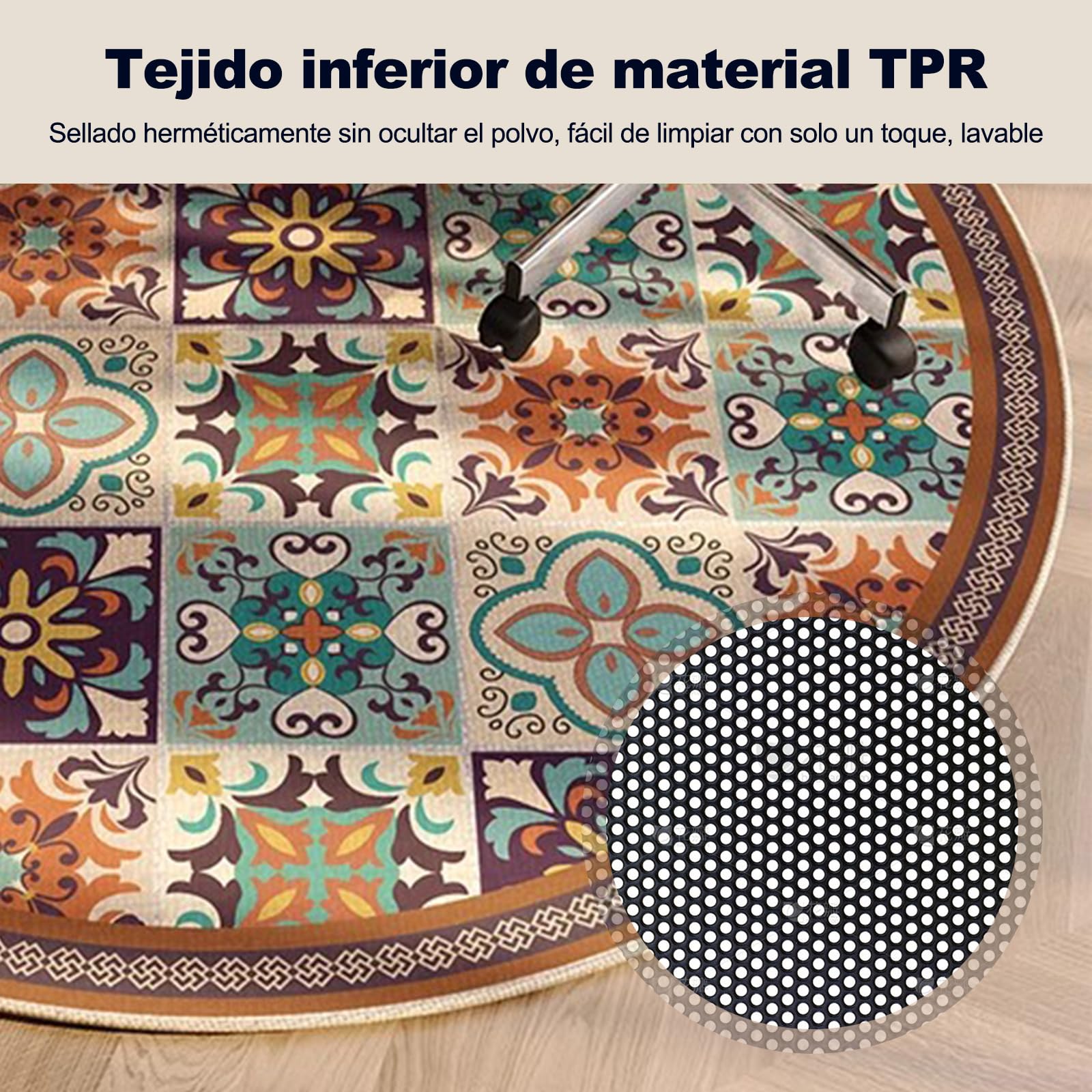 Ergocar Alfombra Redonda Estilo Bomisiano, Alfombra Retro, Ultrafina, Suave, Antideslizante, Lavable, Adecuada para Dormitorio, Entrada, Comedor, Dormitorio Familiar