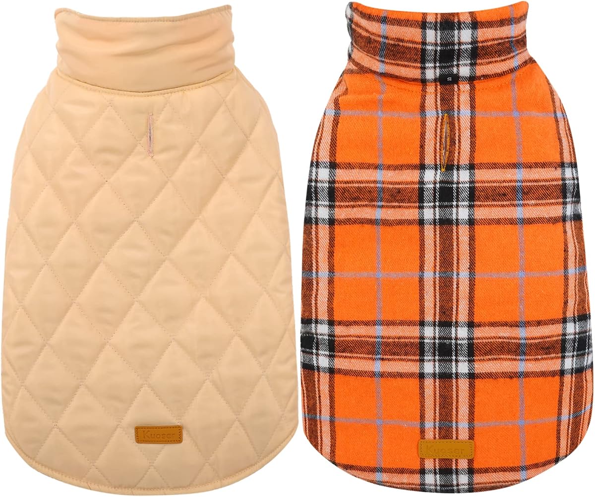 Kuoser Abrigo Impermeable para Perros, Chaqueta Reversible para Perros Medianos, Naranja M | Abrigo de invierno duradero ajustable para perros, ropa cálida para clima frío, de raza pequeña a grande