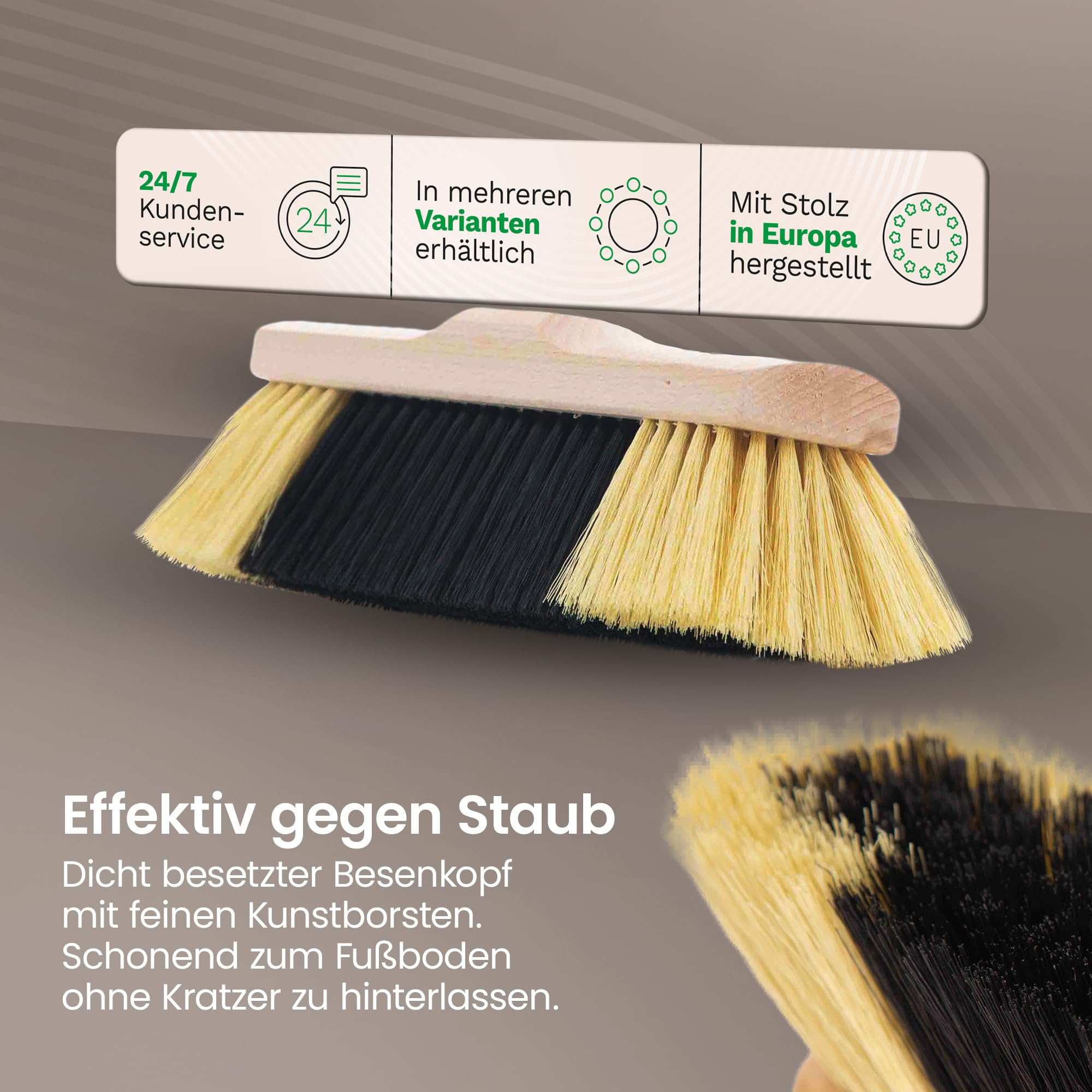 Novaliv Juego de 2 escobas de habitación con mango de cerdas finas de plástico, cerdas suaves y densas, escobas de madera con mango de madera, cerdas artificiales de polipropileno para laminado y