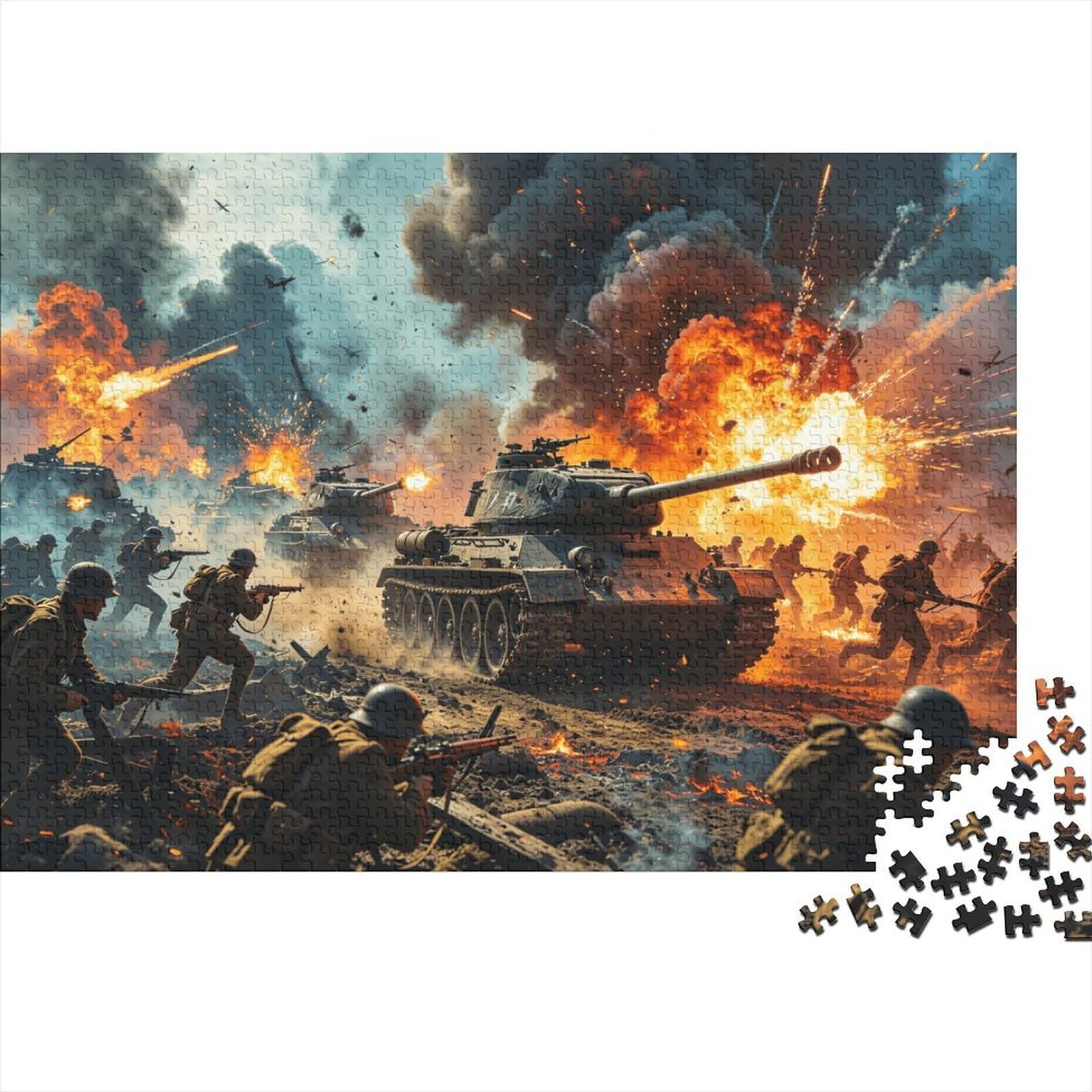 WWII Tank Battle Jigsaw Puzzle 1000 Pieces Recyclable Paper Epic War Adult Jigsaws Party Game Props Developing Boy & Girl‘s Intelligence Educational 38x26cm/1000pcs