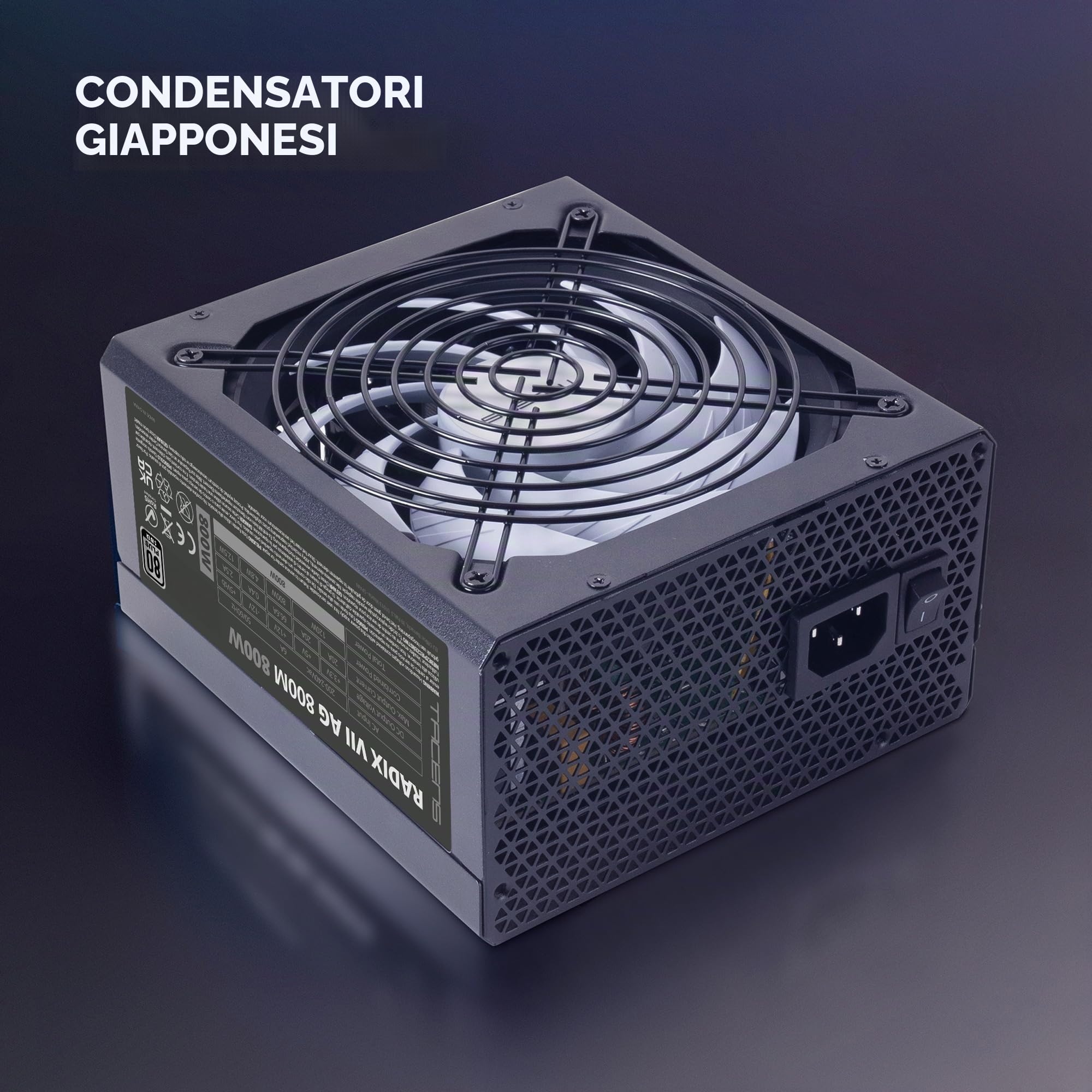 Tacens RADIX VII AG 800M, Alimentatore Modulare PC ATX 800W, 10 Anni Garanzia, 80Plus Silver, Tecnologia AI-RPM Silenziosa, 87% Efficienza, Nero