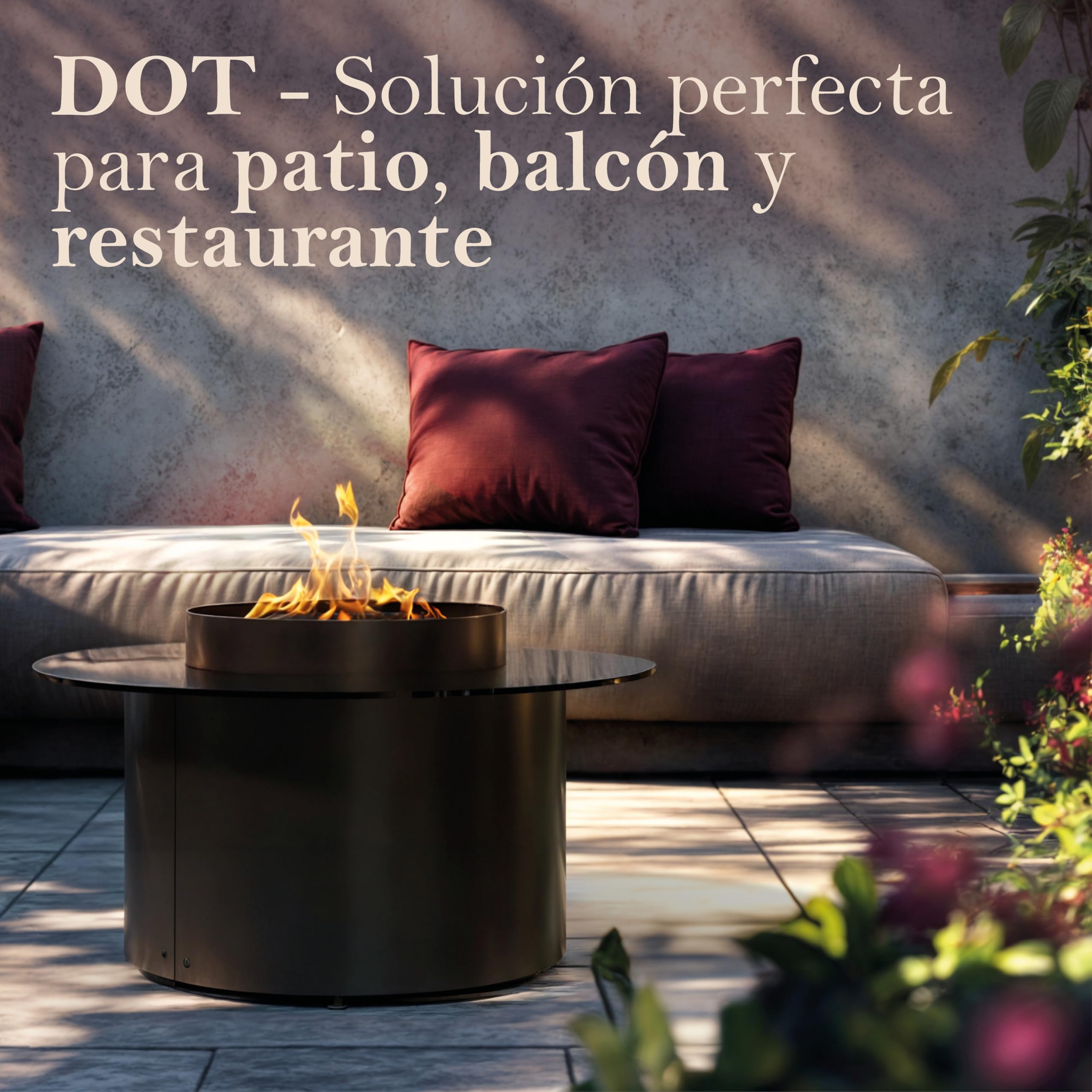 Planika Dot Mesa de Café 2 en 1 con Hoguera a Gas - Mesa de Café para Balcón y Patio, Chimenea Exterior, Mesa de Jardín, Mesa Auxiliar, Calefactor para Exterior, Patio y Balcón.