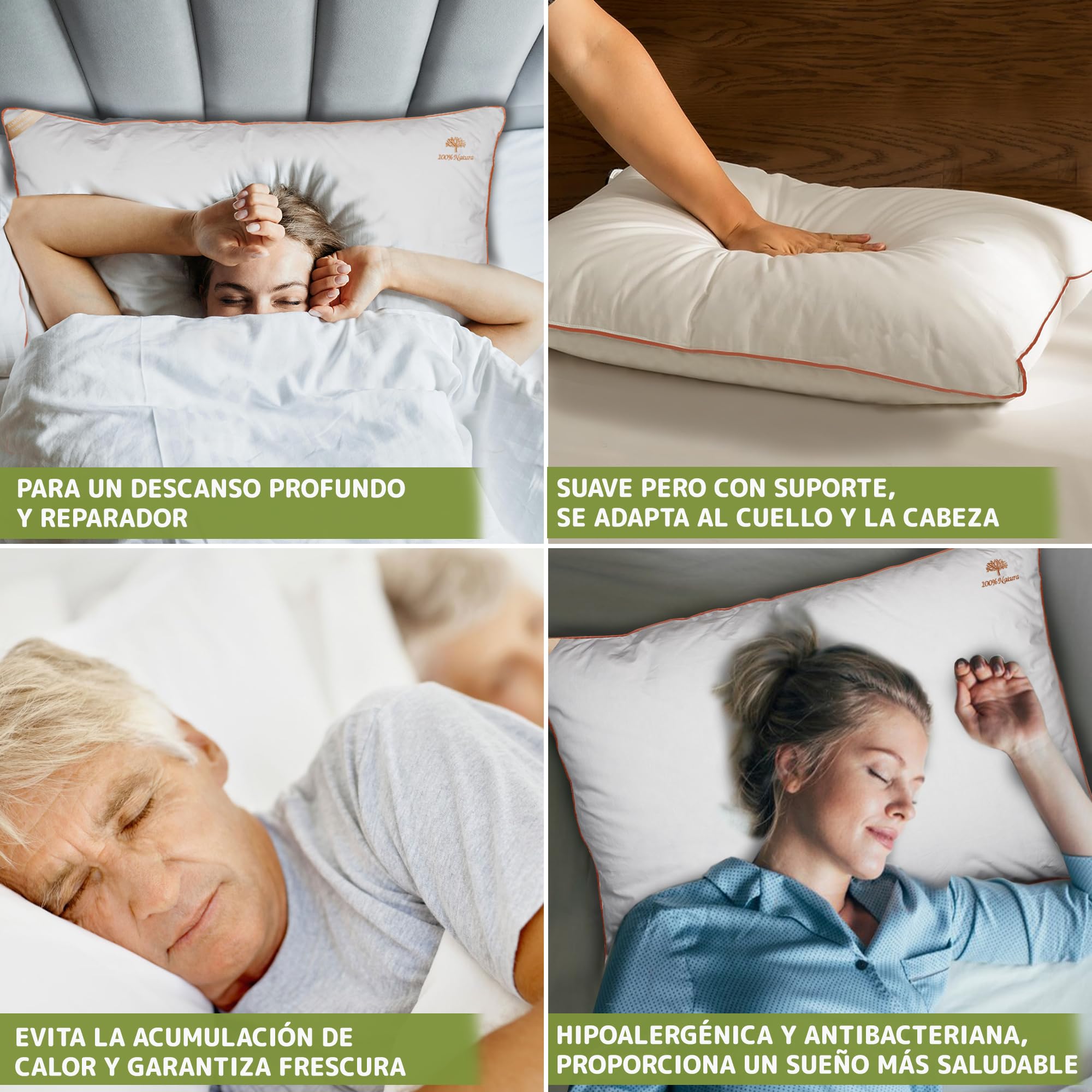 Genérico Almohada de Kapok Natural 65x45x18 cm con Funda de Algodón | Relleno de Kapok, Suave, Antialérgica, Antibacteriana, Para Dormir de Lado
