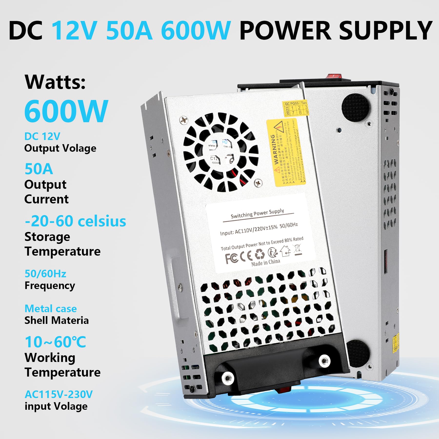DC Alimentation 12V 50A 600W Transformateur 220V CA à 12V CC Convertisseur 50A 600W Alimentation Convertisseur pour Driver LED Moteur Caméra Sécurité CCTV Voiture Stéréo Autres 12V appareils