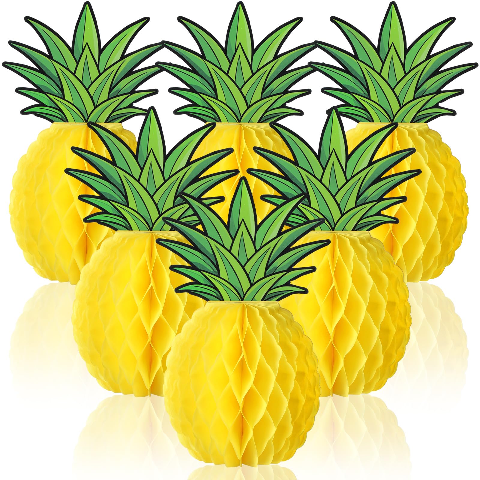 Fourluoo 6 Pcs Large Pineapple Honeycomb Centerpieces 5.5 x 7.9 Inch Tissue Paper Pineapple Table Hanging Decorations for Tropical Luau Hawaiian Jungle Party Supplies Favor