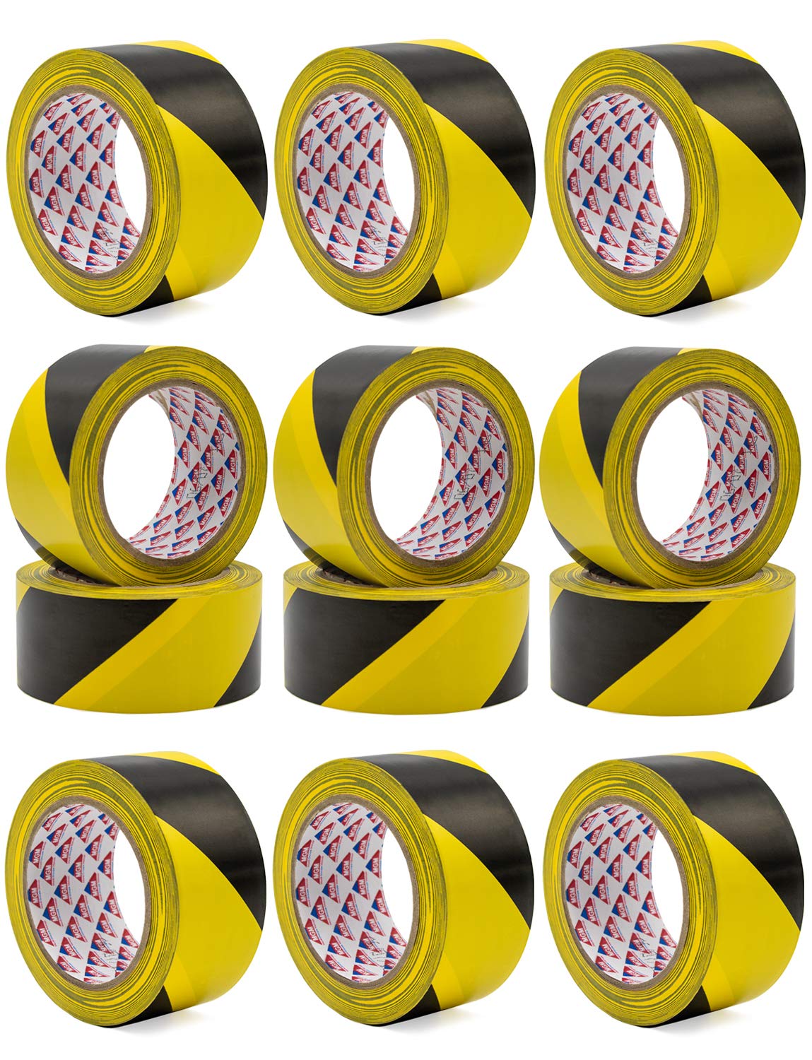 Hermax 12 Warnband Rollen - 50mm x 33m PVC Klebeband Schwarz-Gelb - Absperrband Sicherheitsmarkierung