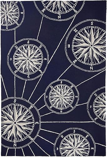 Miniatura 3 de Liora Manne Compass - Alfombra azul marino para porche delantero para interiores y exteriores, 5 pies x 7 pies 6 pulgadas