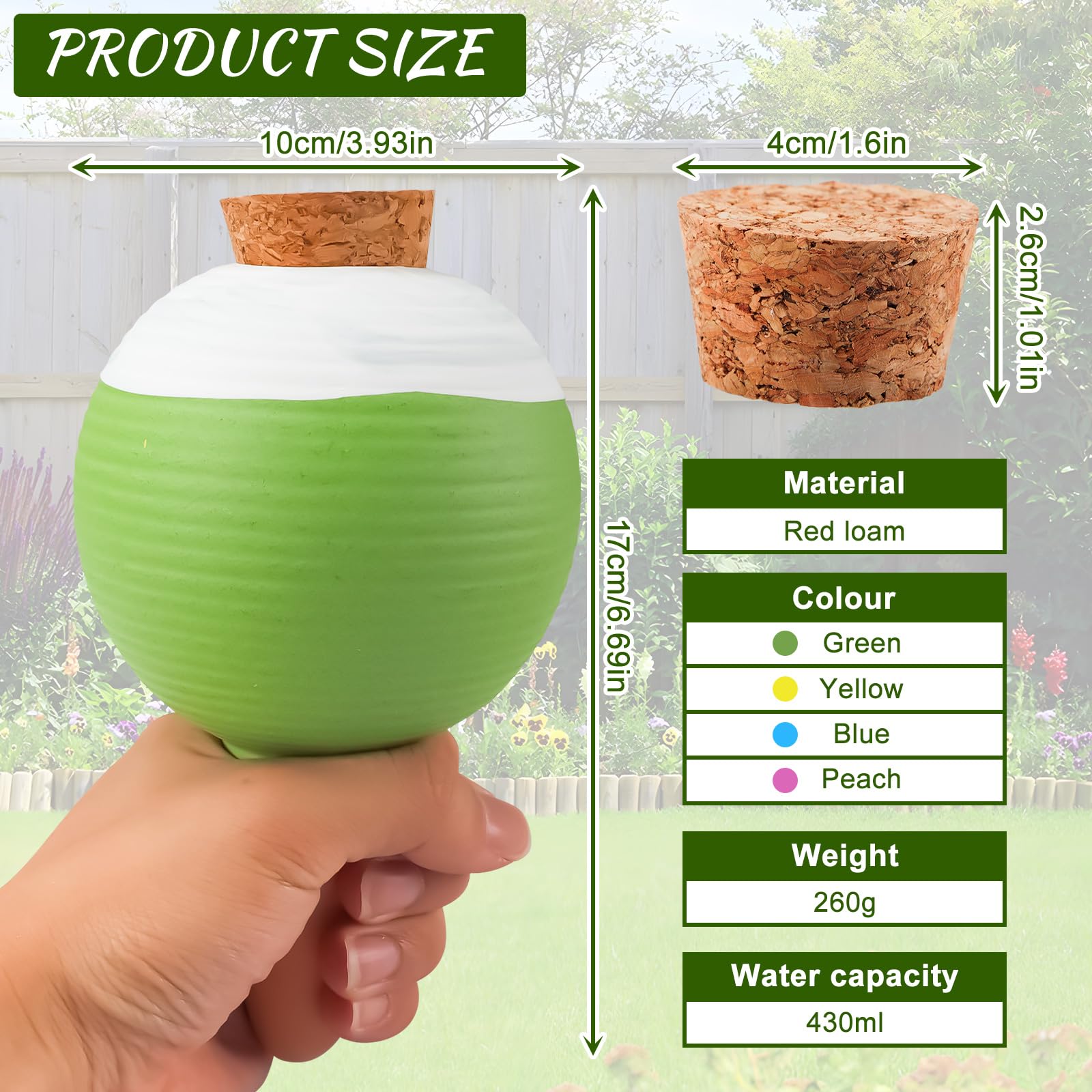 Distributeur Eau Plante 4 pcs Globe D'Arrosage Pour Plantes avec 4 Bouchons, Boules D'Irrigation pour Plantes Pointes Auto-Arrosantes en Terre Cuite, Maintient L'Humidité Du Sol Pendant 3 à 7 Jours