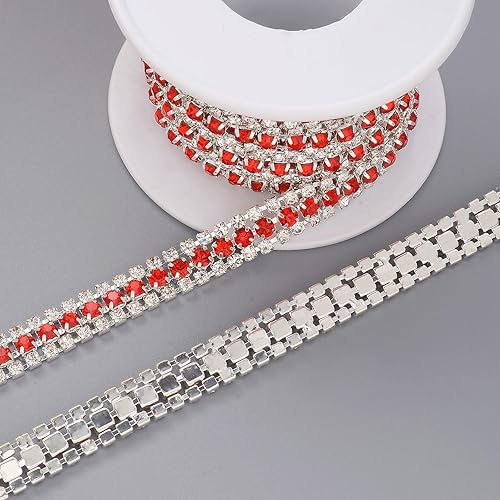 Miniatura 4 de Jerler Cadena de cierre de diamantes de imitación de 3 filas de 5 yardas para manualidades, bodas y decoraciones de ropa (rojo)