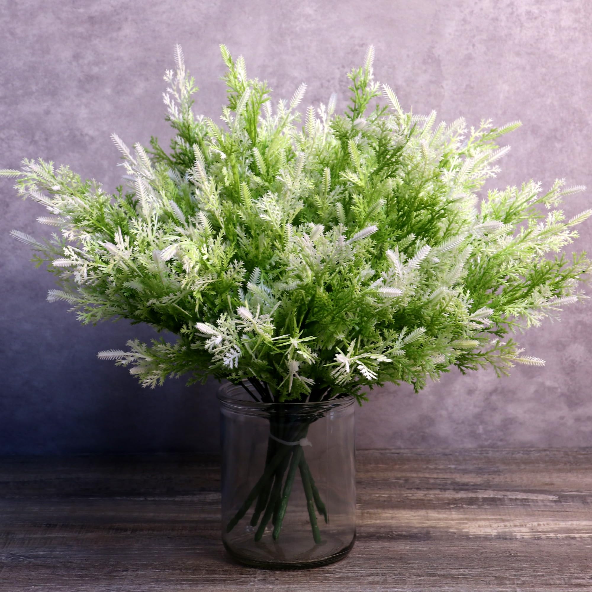 Photo 1 of 16PCS Artificial Outdoor Flowers, Fake Cedar Plants Faux Pinetree Stems, Greenery Shrubs for Indoor Outdoor Home Decor for Garden Porch Holiday Season Floral Arrangement Christmas Wedding Decor (White)