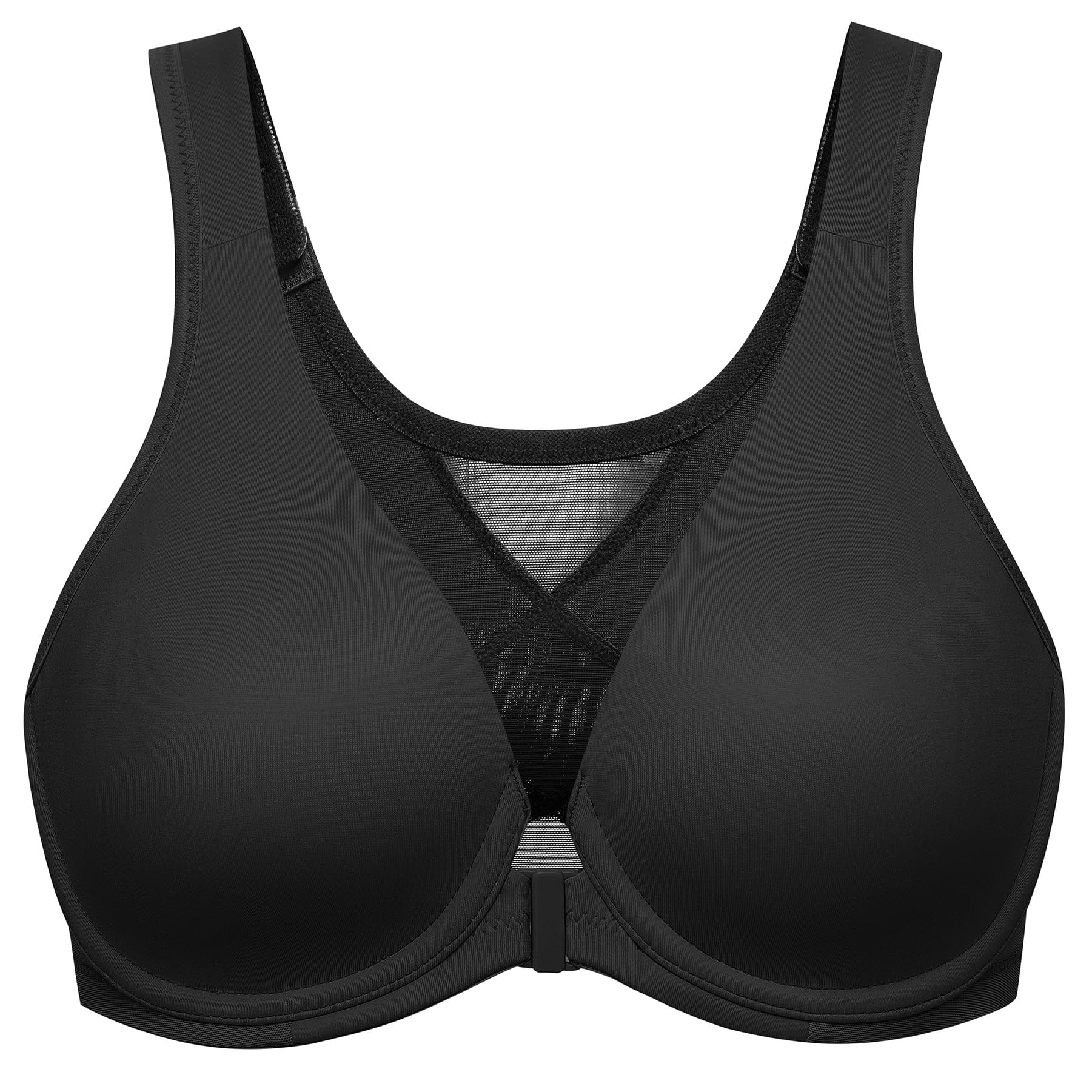 Meleneca Women's Black Front Fastening Bras Plus Size Unlined Underwire Back Support Posture Bra 48Dd