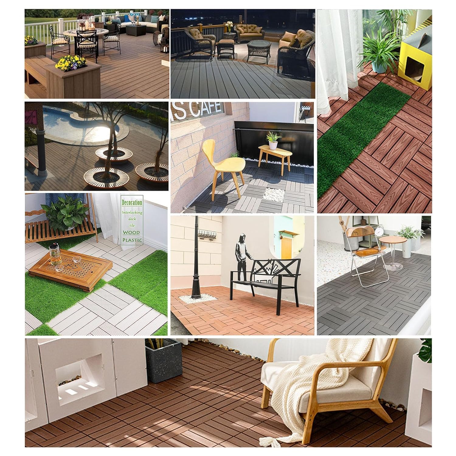 Dalles et lames de terrasse en composite, 11 dalles emboîtables en bois for terrasse et patio, multicolores, 30 x 30 x 2 cm.(C-Wood)