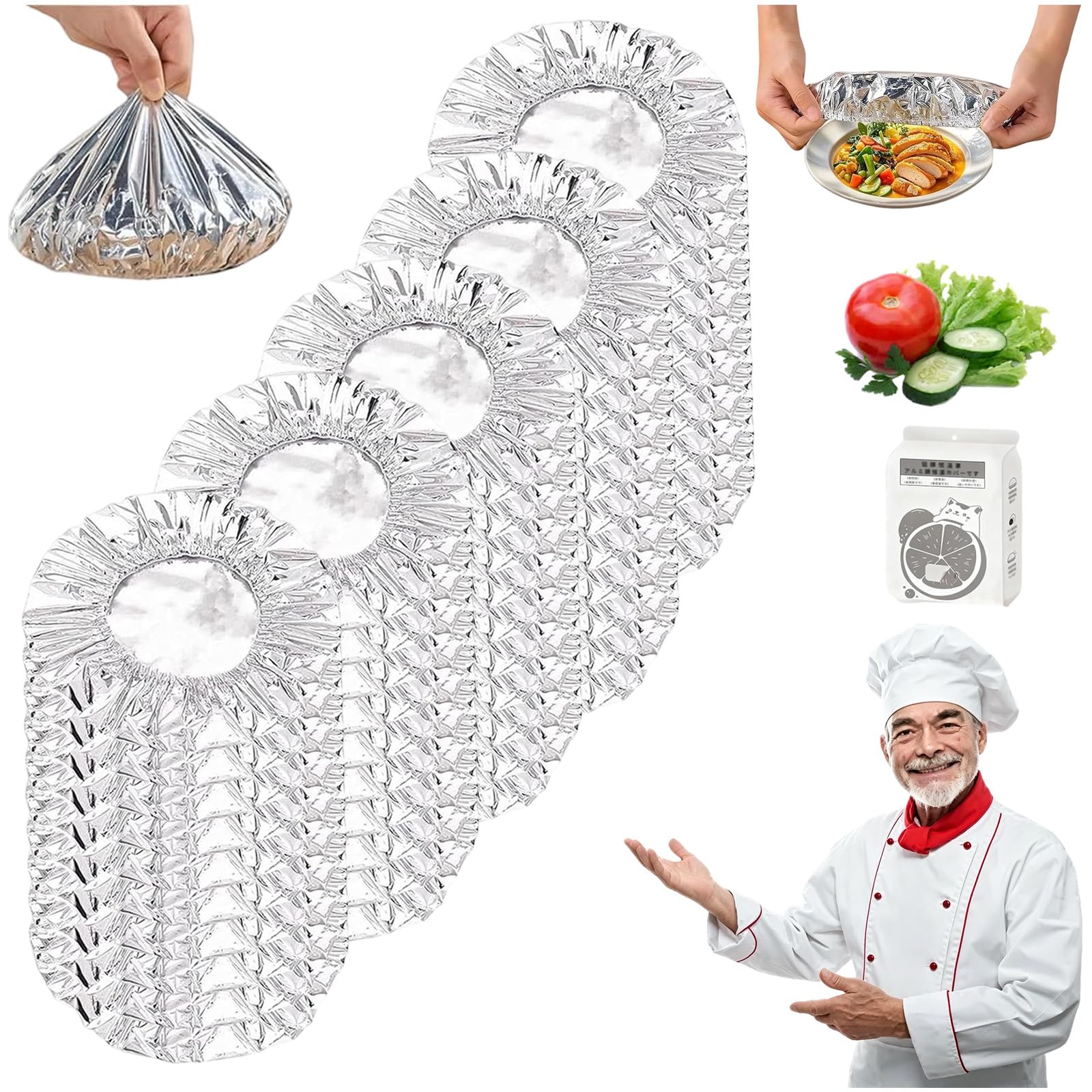Reusable Aluminum Foil Food Covers: Heat Insulating & Thickened Elastic Lids for Hot Meals, Fresh-Keeping Tin Foil Bowl Covers for Kitchen Food Storage, Picnics and Leftovers (50 Pcs)