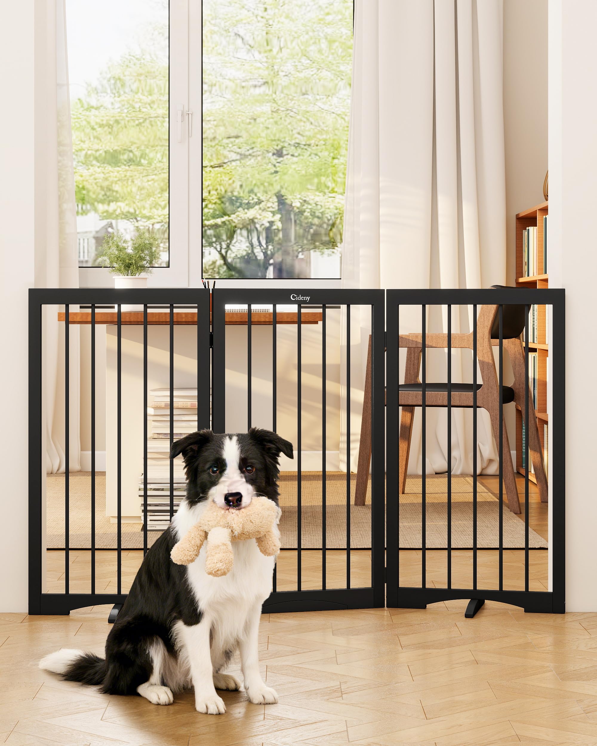 Cideny Free Standing Dog Gate Indoor, Foldable Dog Gate for Doorways Stairs Hallways, 3-Panel Freestanding Pet Gate with Support Feet for Stability, Folding Puppy Gate Easy to Move, Doggy Gate 54"x24" — view 9
