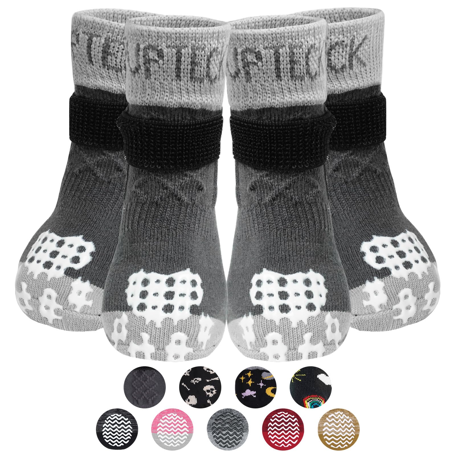 PUPTECK Anti Slip Dog Socks 2 Pairs with Grips for Hardwood Floors, Shoes for Hot/Cold Pavement, Paws Boots Stop Prevent Licking, Booties for Senior Small Large Dogs