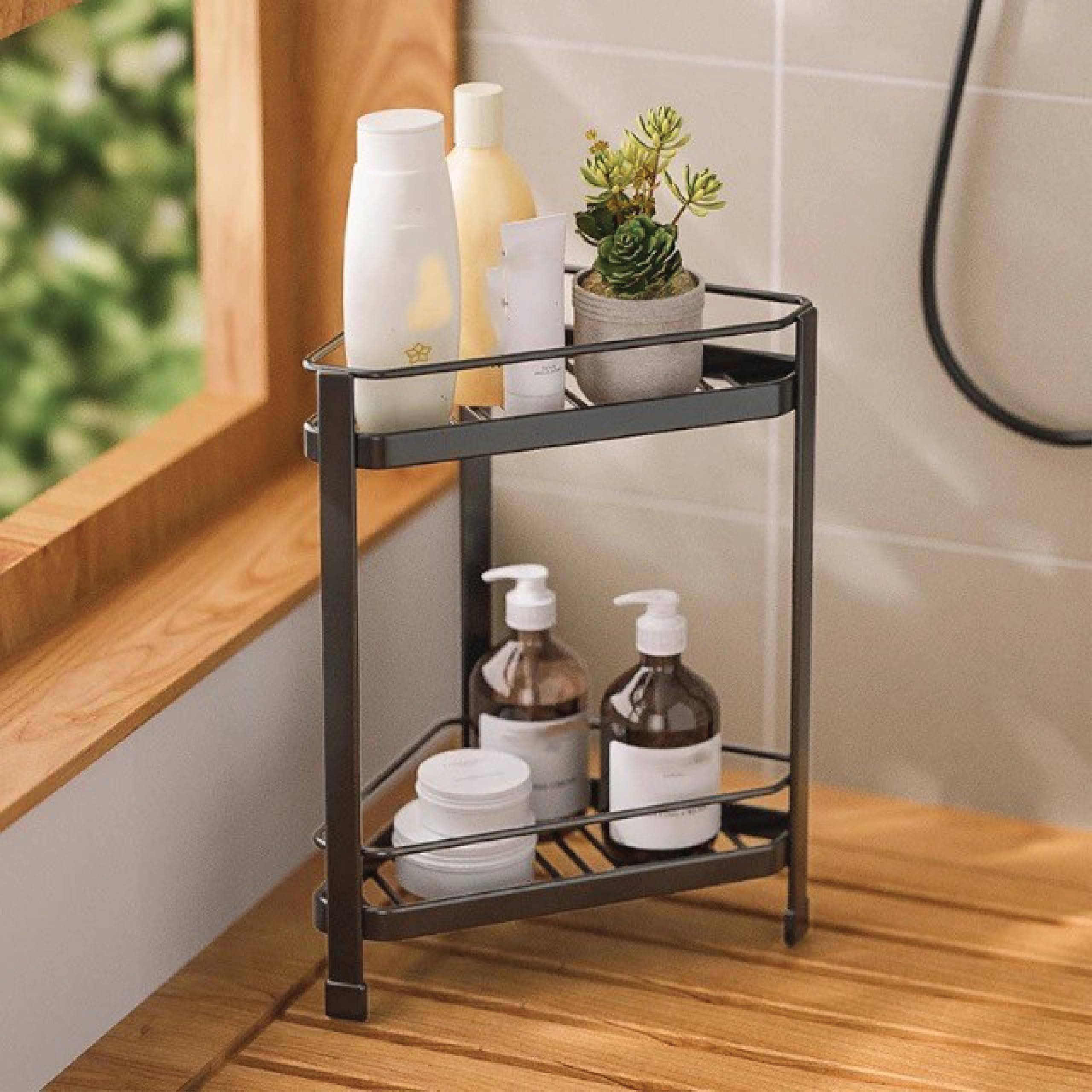 ARHAT ORGANIZERS 2-Tier Corner Shower Caddy Stand | Shower Shelf Rack Storage Organizer for Bathroom Corner (Pack of 1) (Black)-picture-15