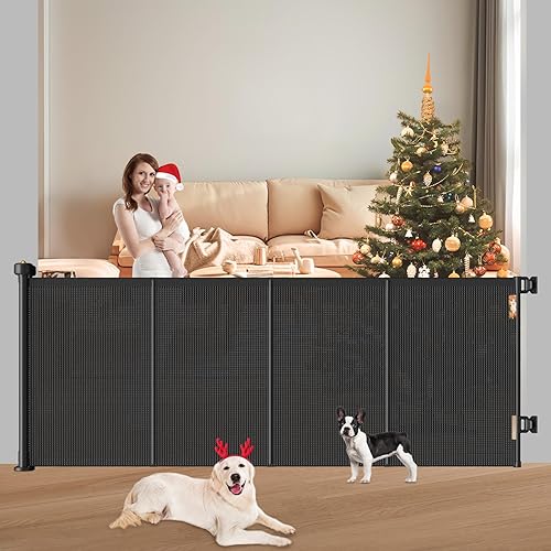 Miniatura 8 de Pawtners Puertas retráctiles extra anchas para bebés, 41 pulgadas de alto que se extienden hasta 71 pulgadas de ancho, puerta para perros de