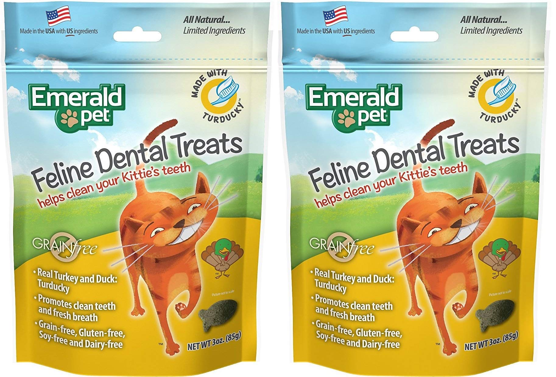 Emerald Pet 2 Pack of Turducky Grain-Free Feline Dental Treats, 3 Ounces Each, Supports Clean Teeth and Fresh Breath