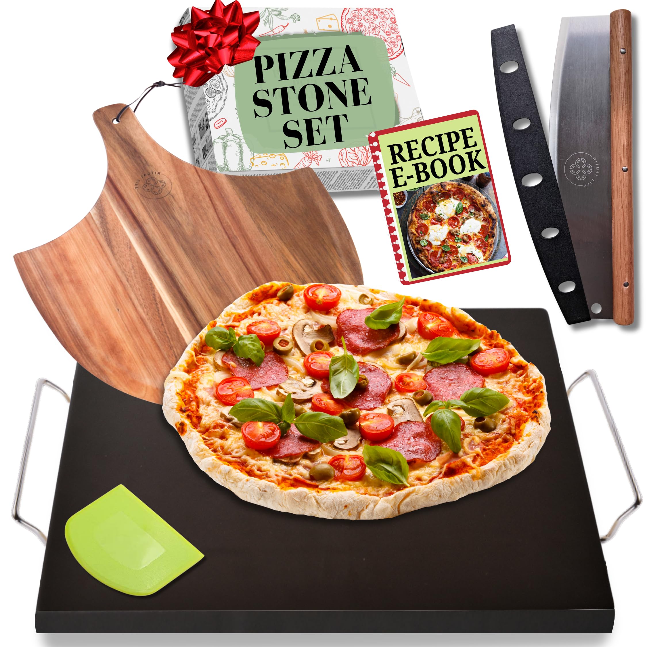 اشتري اونلاين بأفضل الاسعار بالسعودية - سوق الان امازون السعودية: ريتشوال  لايف حجر بيتزا كبير للفرن - احجار بيتزا للشواء - مجموعة احجار بيتزا سيراميك  5 قطع - حجر خبز للخبز للفرن -