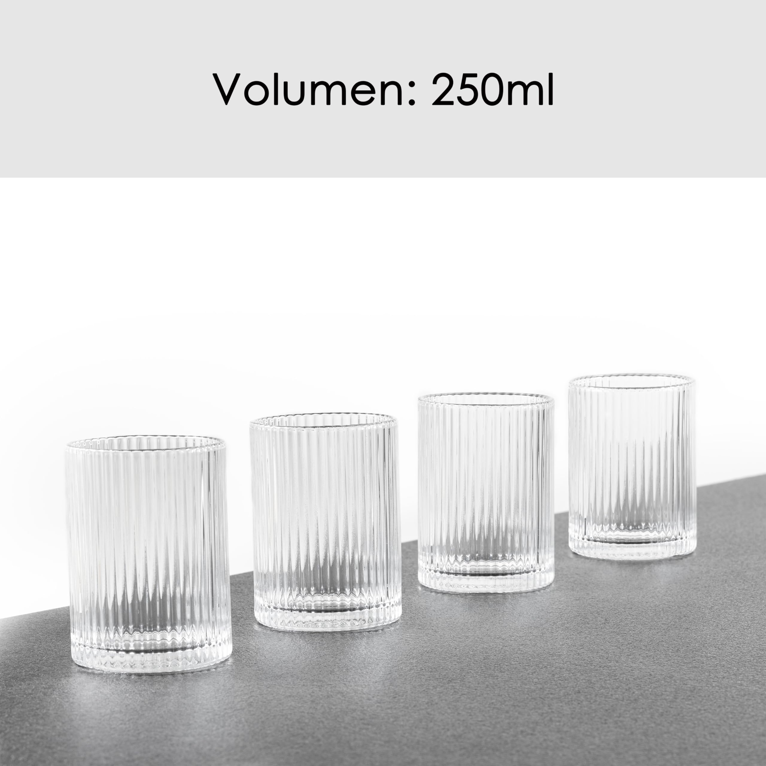 Hanseküche Juego de 4 Vasos Acanalados - Vasos Altos para Tragos Largos, Aptos para Lavavajillas - Vasos para beber, copas de cóctel, vasos, agua, zumo, café helado