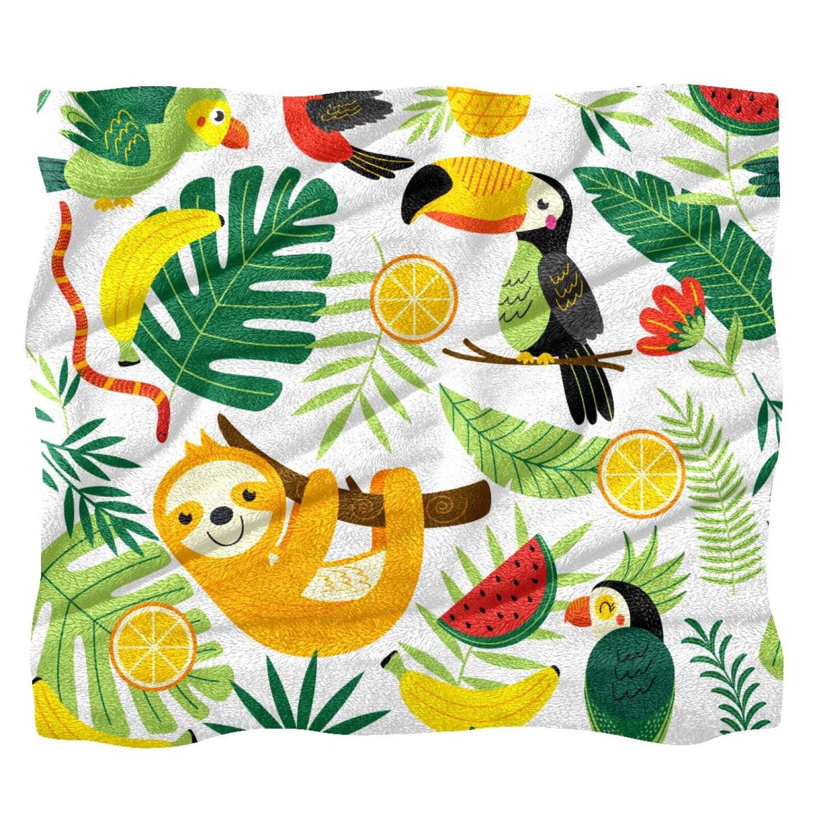 Couverture de lit douce motif jungle tropicale et perroquet Lazu pour enfant