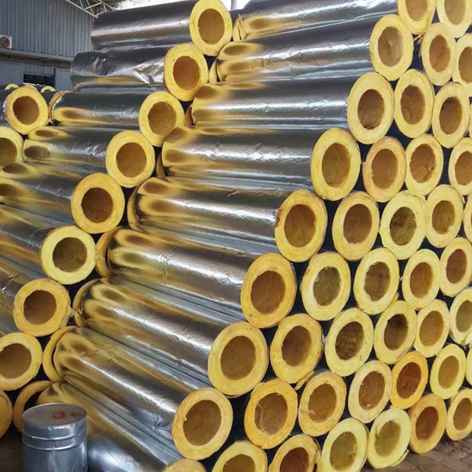 Fundas De Aislamiento Térmico, Papel De Aluminio Coquilla Aislante, Tubo De Lana De Fibra De Vidrio, para Riego Exterior En Invierno Tuberías De Fábrica Al Aire(L 1M-159MM/6.3IN-50MM)
