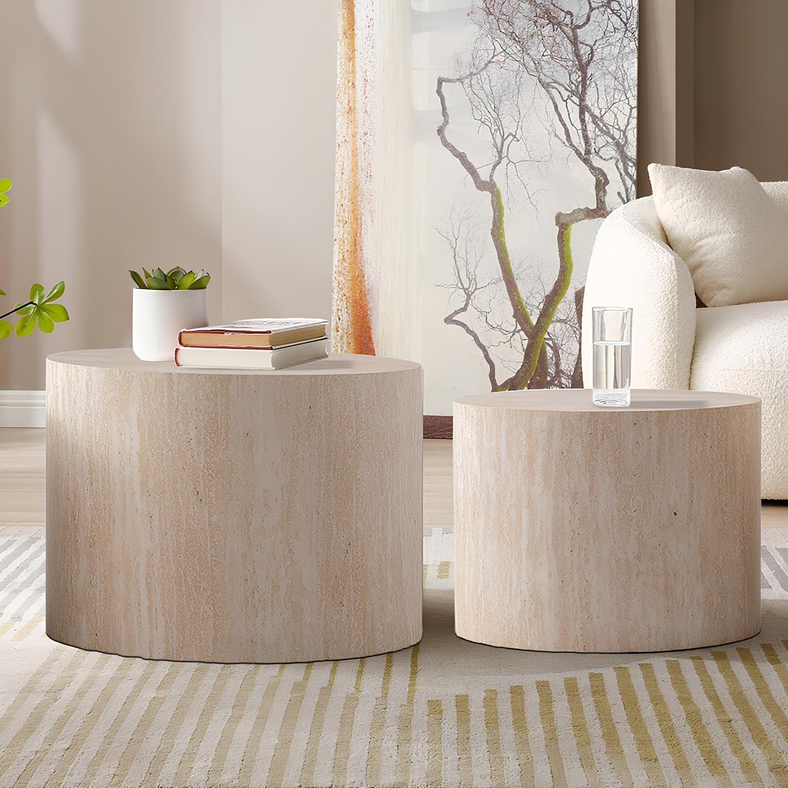 SOUWOFS Nesting Coffee Table Set of 2 Modern Round Coffee Table Wooden Circle Side Table with Non-Slip Feet, Accent Table for Living Room Bedroom