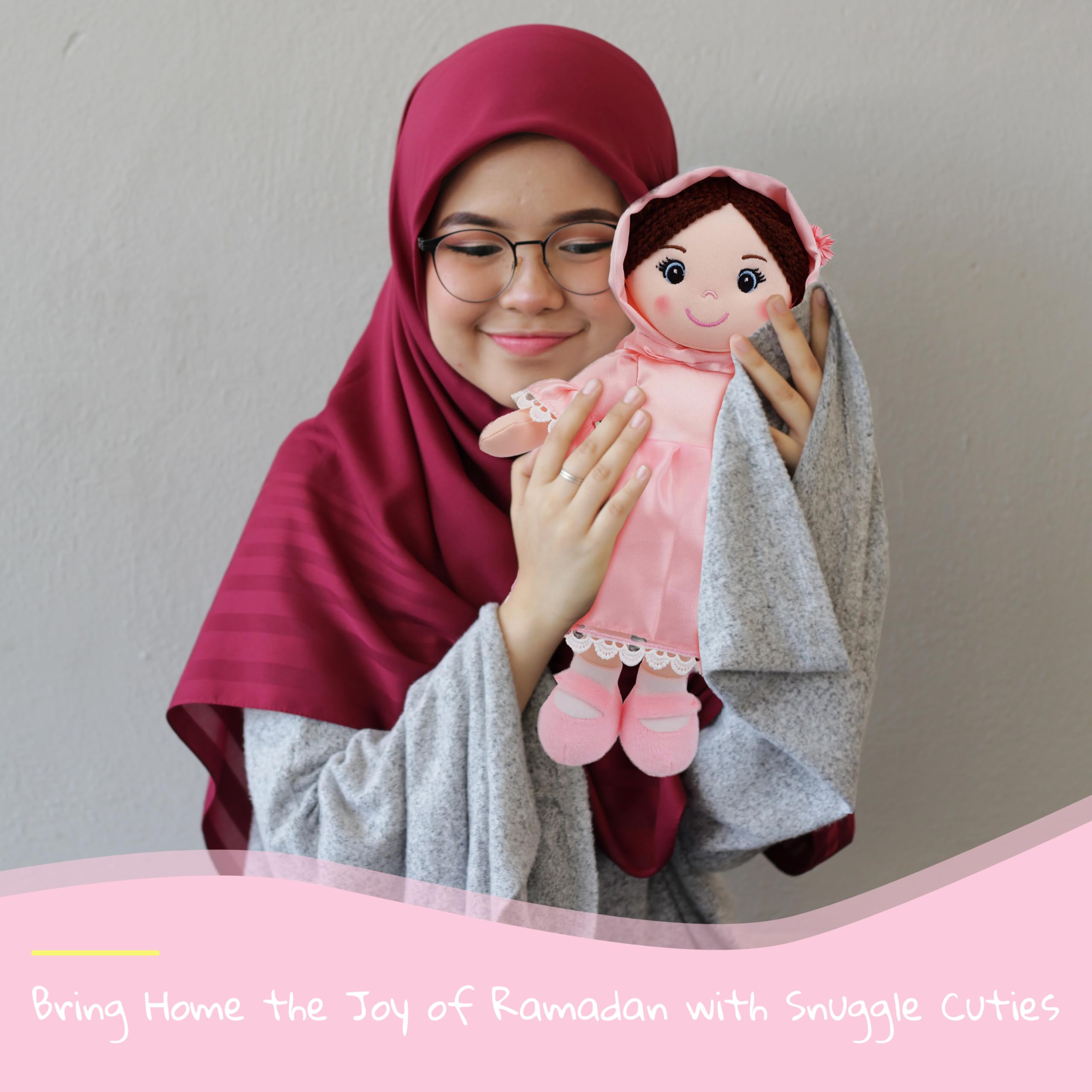 Lullaberry 35cm Snuggle Cutie Aisha - Muslim Hijab Doll - Soft Cuddly Plush Doll for Girls - Huggable Rag Doll - Ramadan Gift - Pink - Image 3