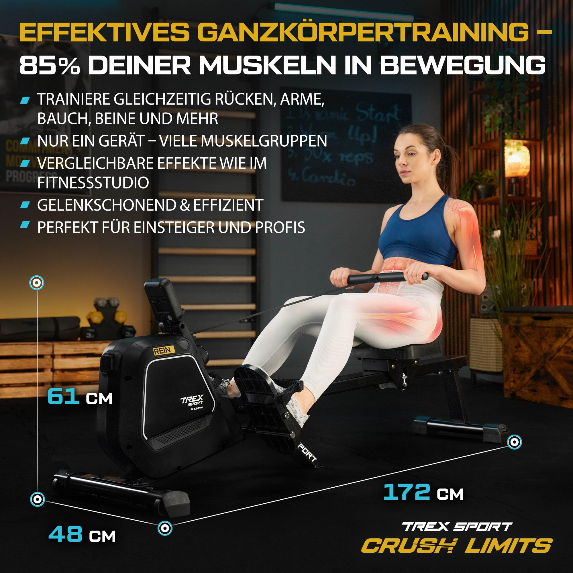 TREX SPORT Rudergerät TX-580RM REIN bis 130 kg 16 Stufen Magnetwiderstand