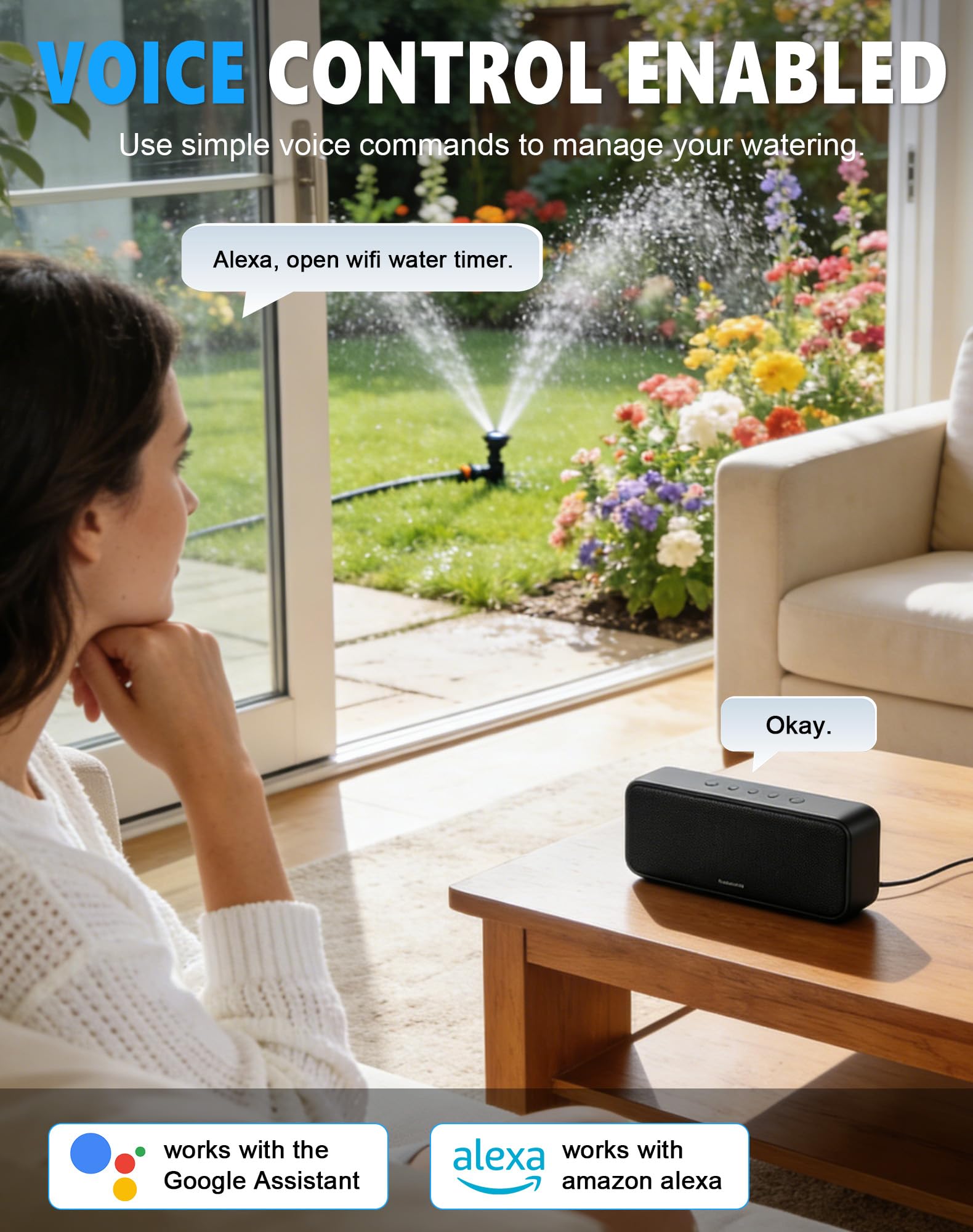 WiFi Sprinkler Timer, Smart Bluetooth Hose Timers, Water Timer for Garden Hose with APP, Digital Automatic Irrigation System Compatible with Alexa Google, for Outdoor Garden Lawn, 2 Outlet — view 5