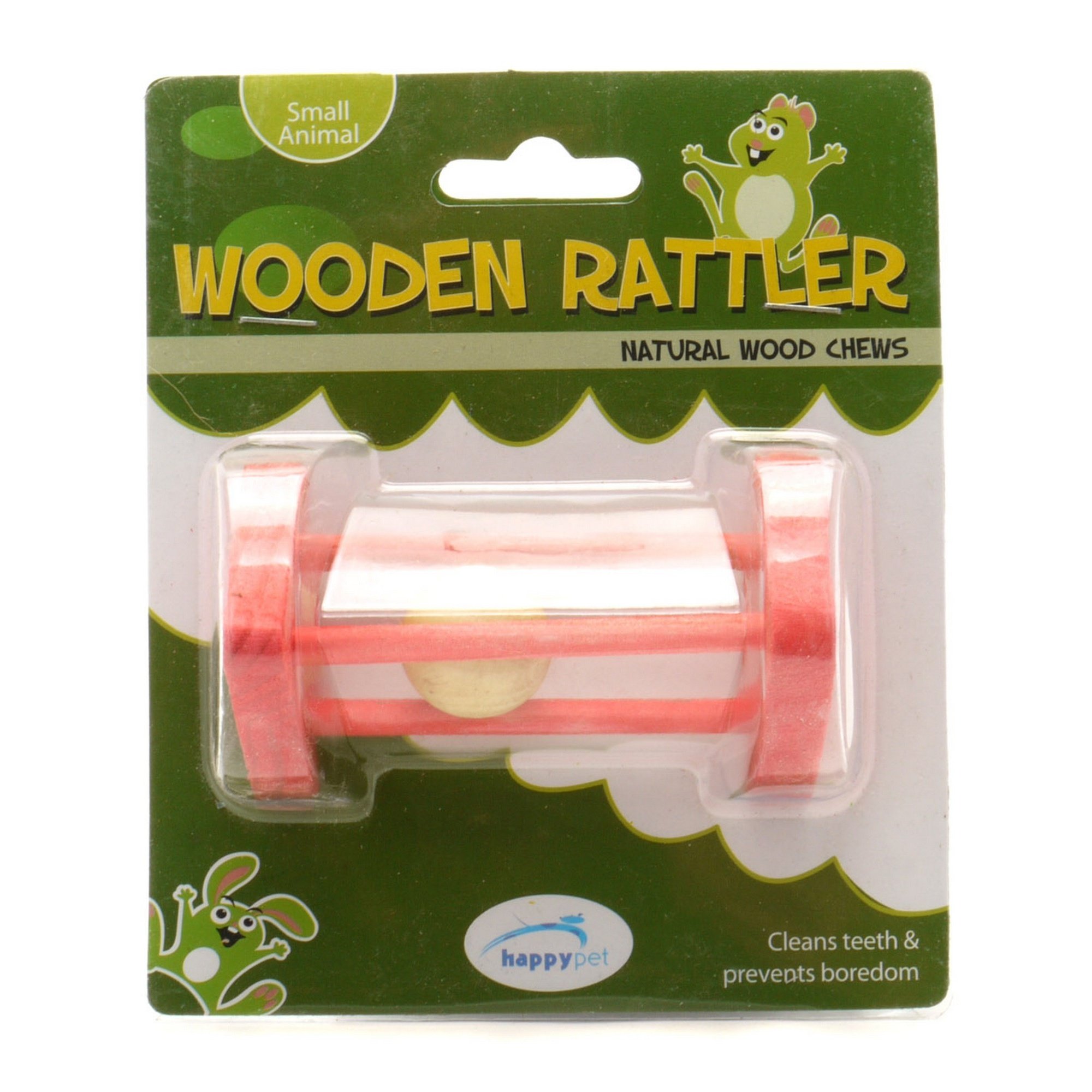 HAPPYPET Wooden Rattler Triangle Toy for Small Animals Natural Chewing Fun Interactive Stimulating Play Accessory for Hamsters Rabbits Guinea Pigs