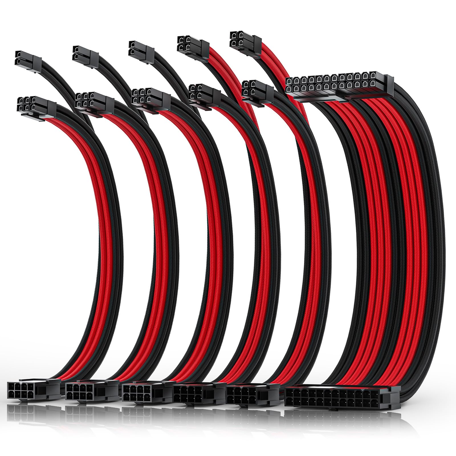 AsiaHorse Update 16AWG PSU-kabelverlenging, Kabelset met pc-mouwen voor GPU/ CPU, voeding computer kabelverlengingen,24PIN/(6 2) PIN/(4 4) PIN kabelmanagement,30CM, Zwart Grijs