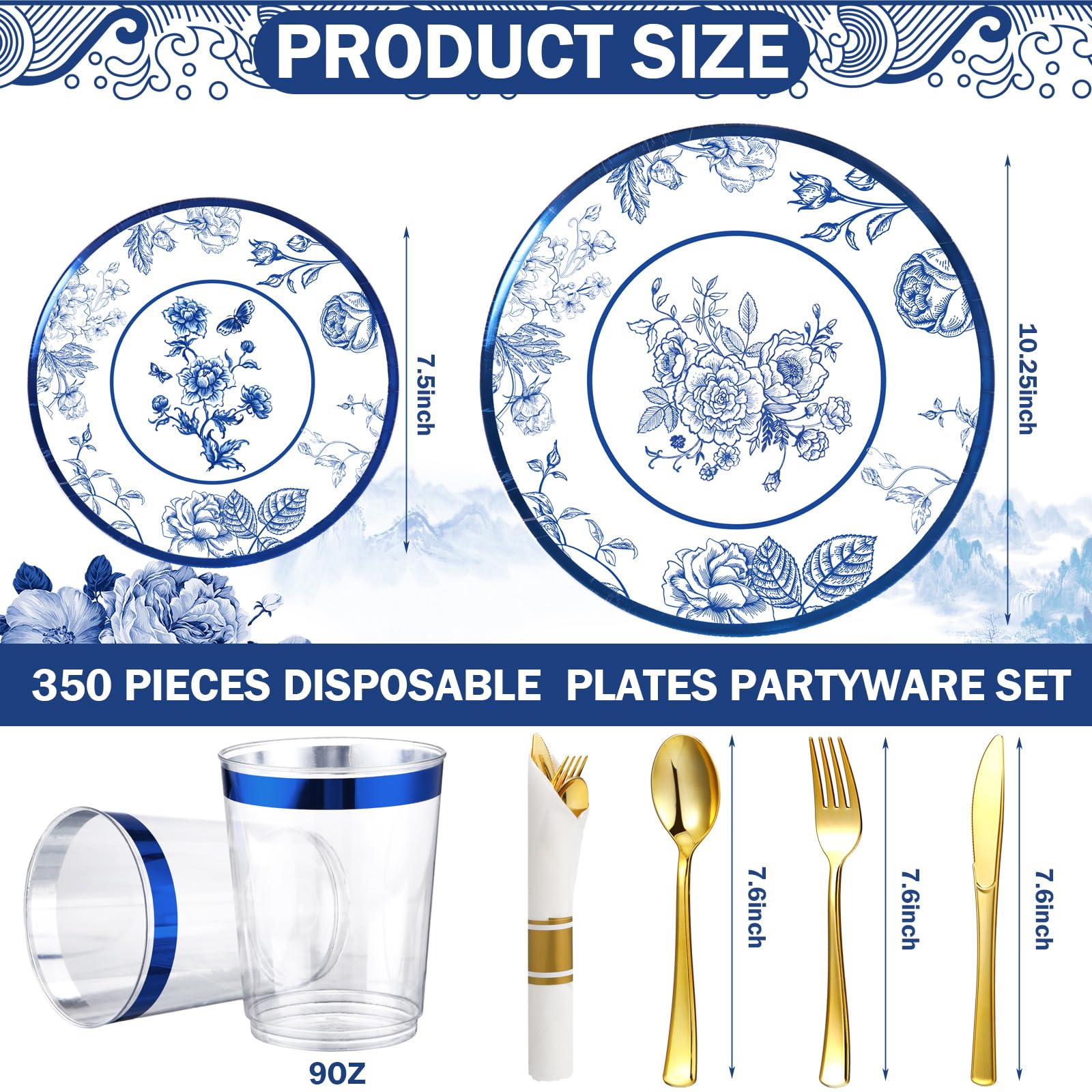 Suttmin 350 Pcs Plastic Dinnerware Set for 50 Guests Include 50 Dinner ...