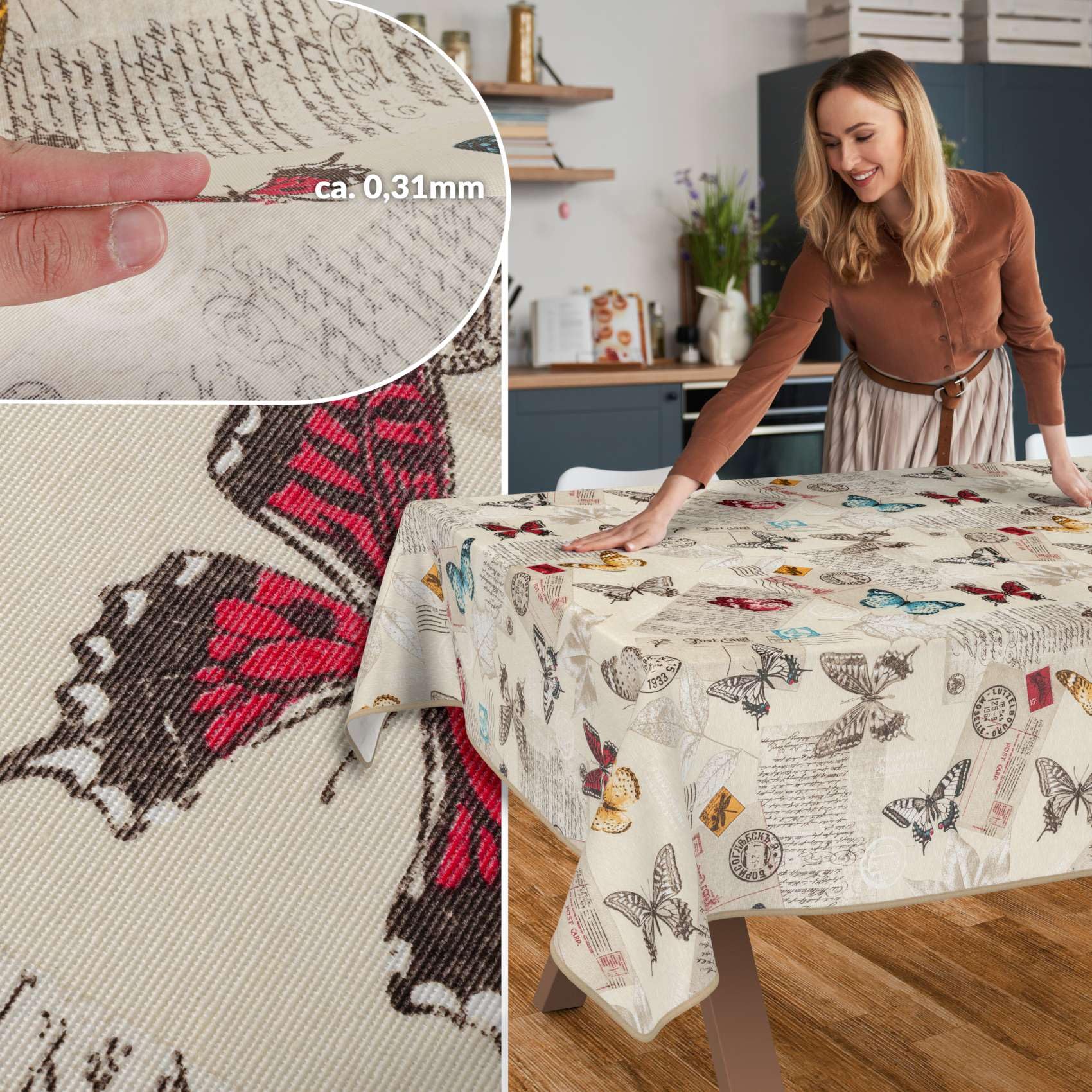 Butterfly Tablecloth 100 x 140 cm Washable Cotton Polyester Fabric Tablecloth for Indoor and Outdoor Use, Butterflies - Image 4