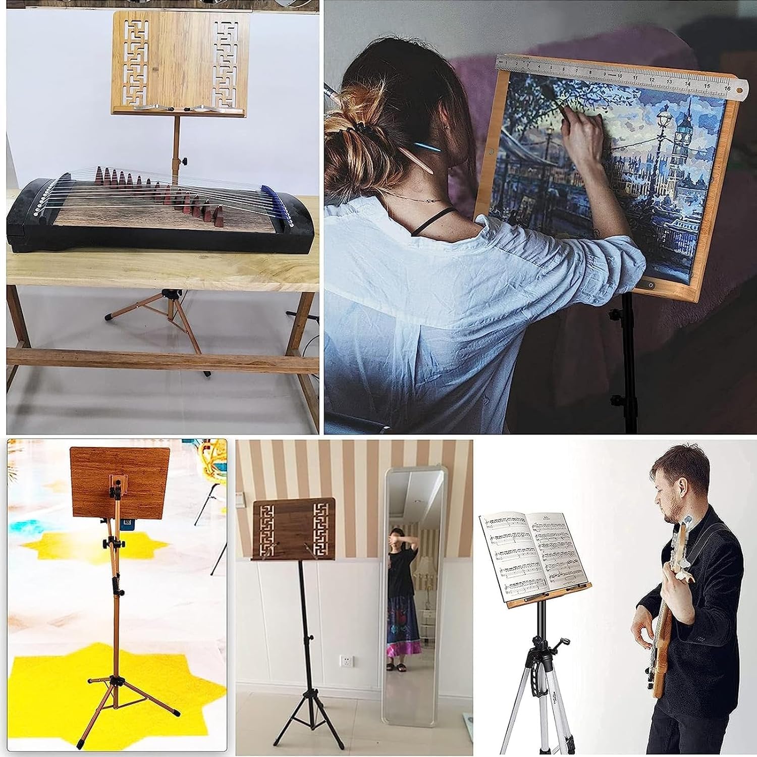 Notenständer holz, Notenständer klappbar stabil, Tragbarer Podiumständer, höhenverstellbar 39,4 Zoll - 51,2 Zoll, Notenständer für Gitarre, Geige, Ukulele spielen und lesen (F(80-180CM))