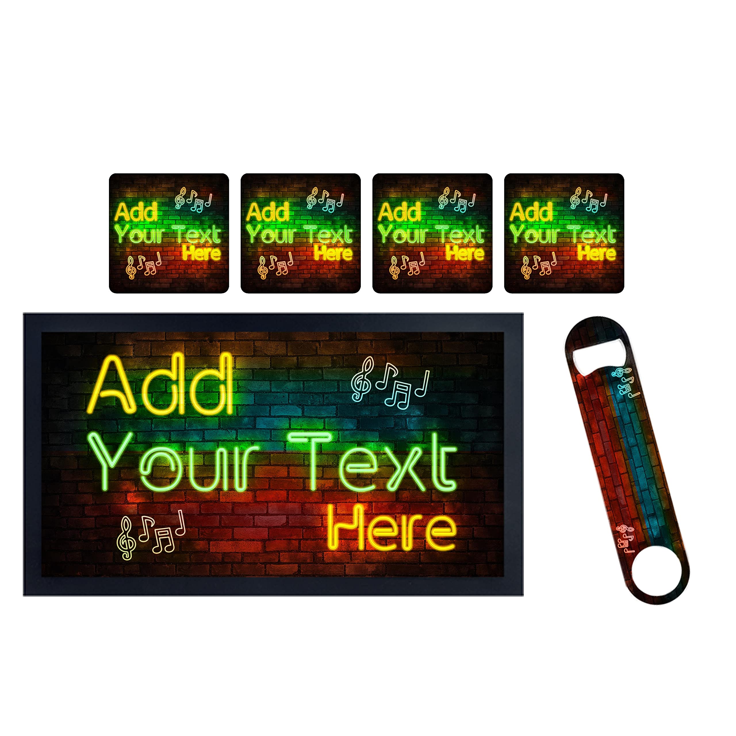 ShopQuality4U Personalise Cocktail Bar Runner Mat, optional: Matching Bottle Opener, Drinks Coasters, Gift Set | Beer Gifts Home Bar Accessories for Pub Bars Man Cave Him Her Gin Oclock