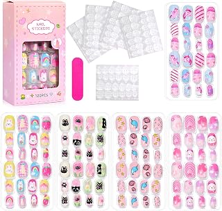 120 Stück Fingernägel zum Aufkleben Kinder, Selbstklebend Künstliche Nägel für Mädchen, Press on Nails Kinder Set, Bunte Kurz Kunstnägel Nagelsticker für Kindergeburtstag Party Geschenk