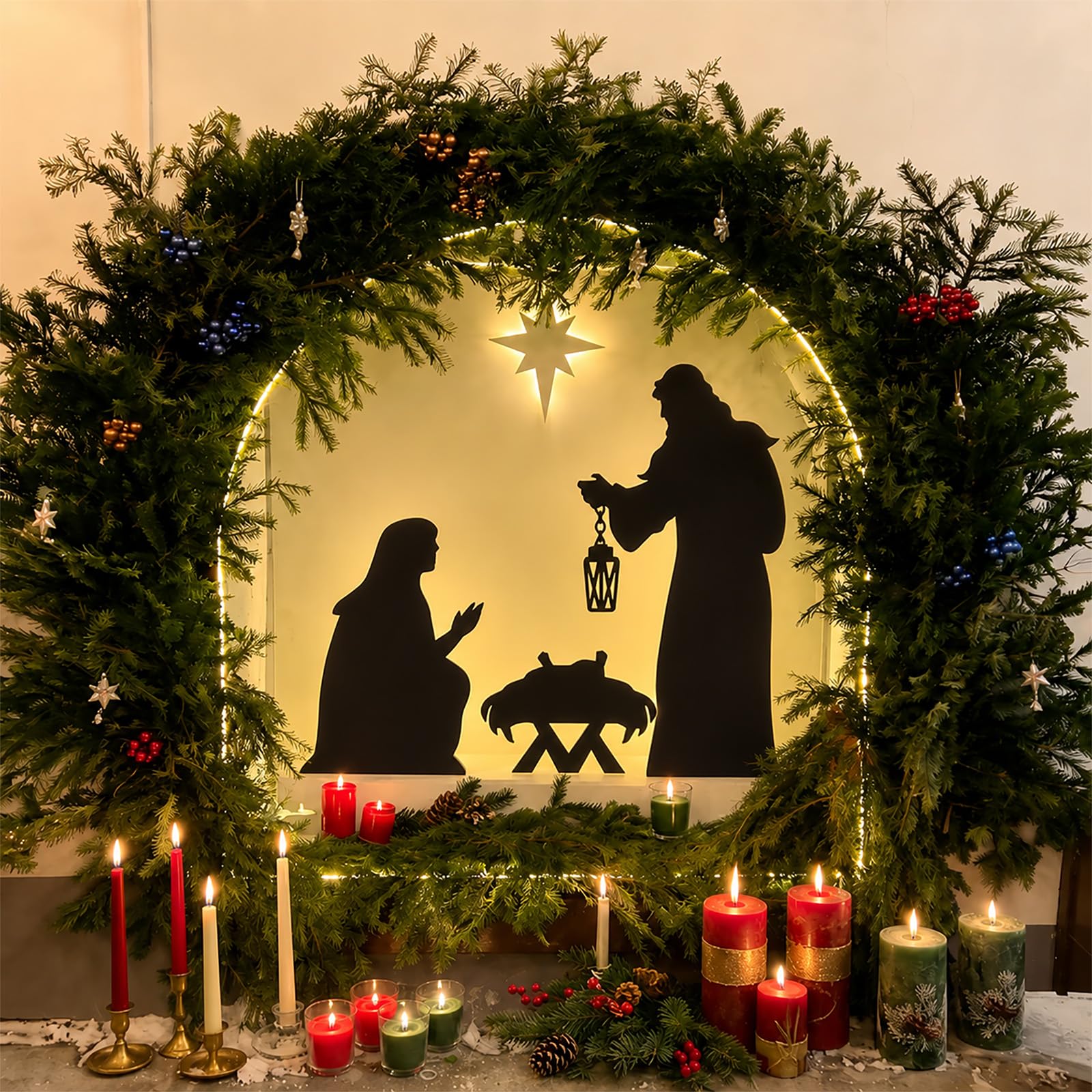 Breling Lot de 4 grandes feuilles d'autocollants muraux en PVC pour crèche de Noël Noir