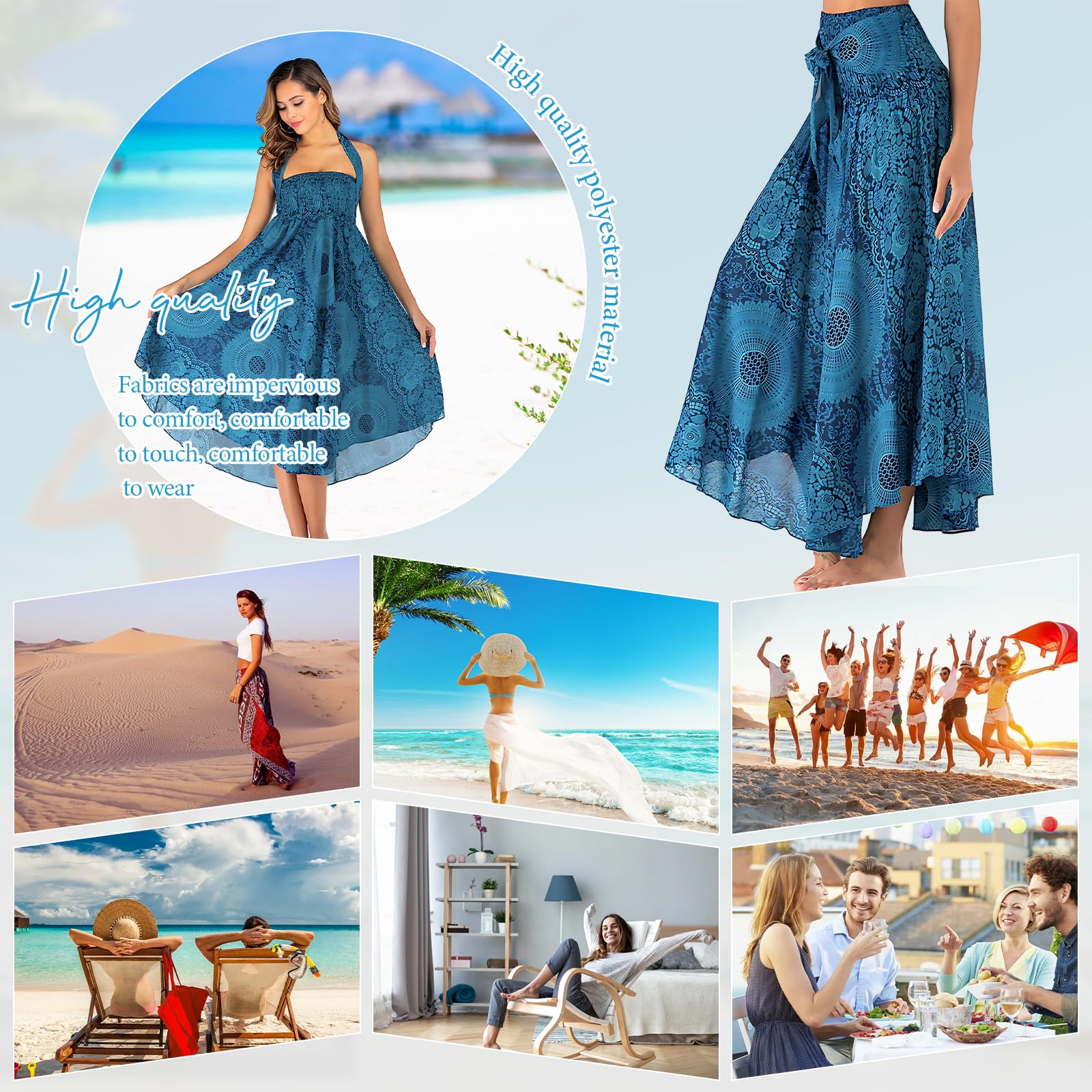 1Pcs EleganteFalda Largo para Mujer de 2 en 1,Faldas Bohemias de Verano,Verano Falda Estilo Étnico,Larga Bohemio Playa Falda Maxi Falda