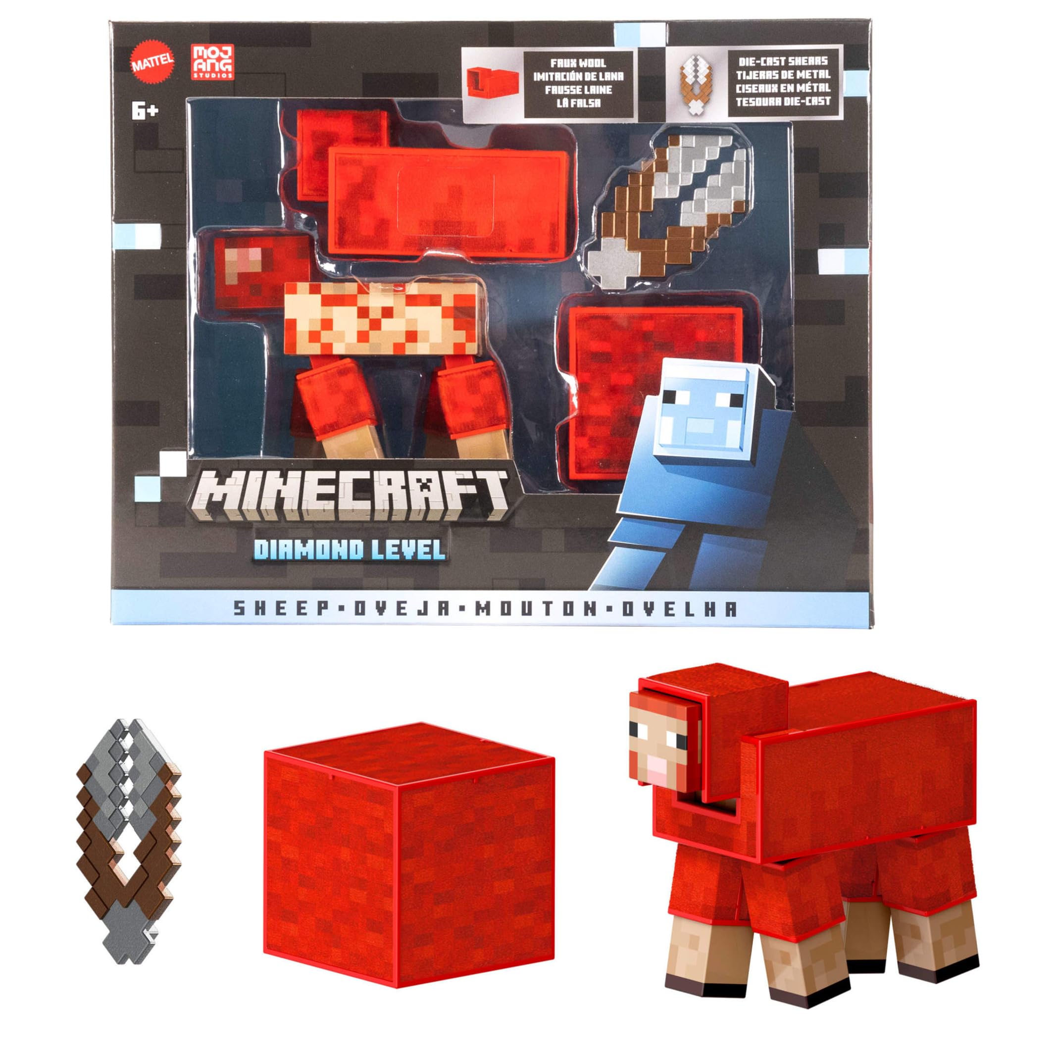 MattelMinecraft Diamond Level Sheep Action Figure with 3 Accessories, 5.5-inch Collector Scale & Pixelated Design, JCV22