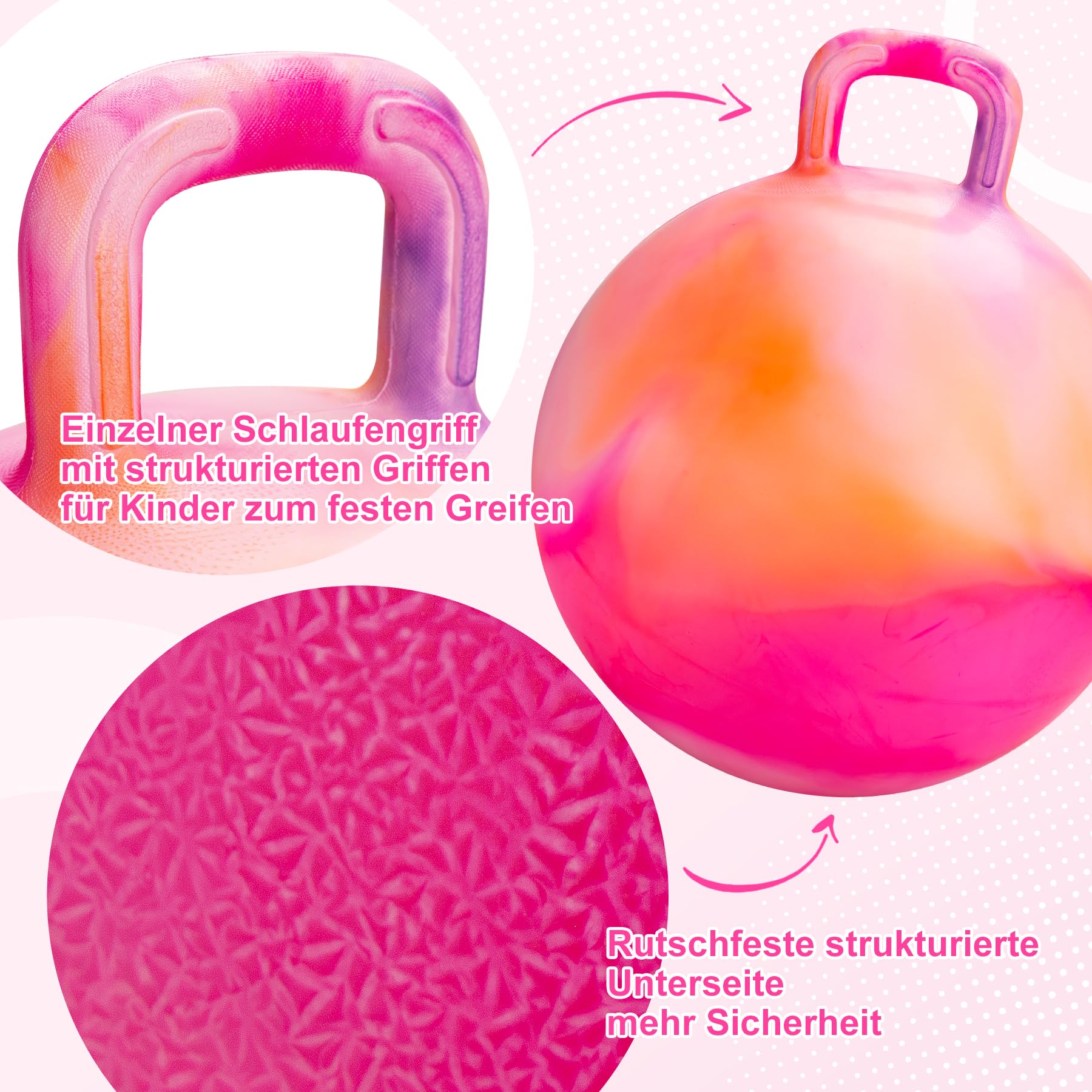 U&C Planet 55cm Hüpfball Sprungball mit Griff, 100 KG belastbar Space Hopper mit Luftpumpe Spielzeug für Kinder 7-12 Jahre Drinnen & Draußen, Lernspielzeug für Balance & Koordination, Wolke Orange
