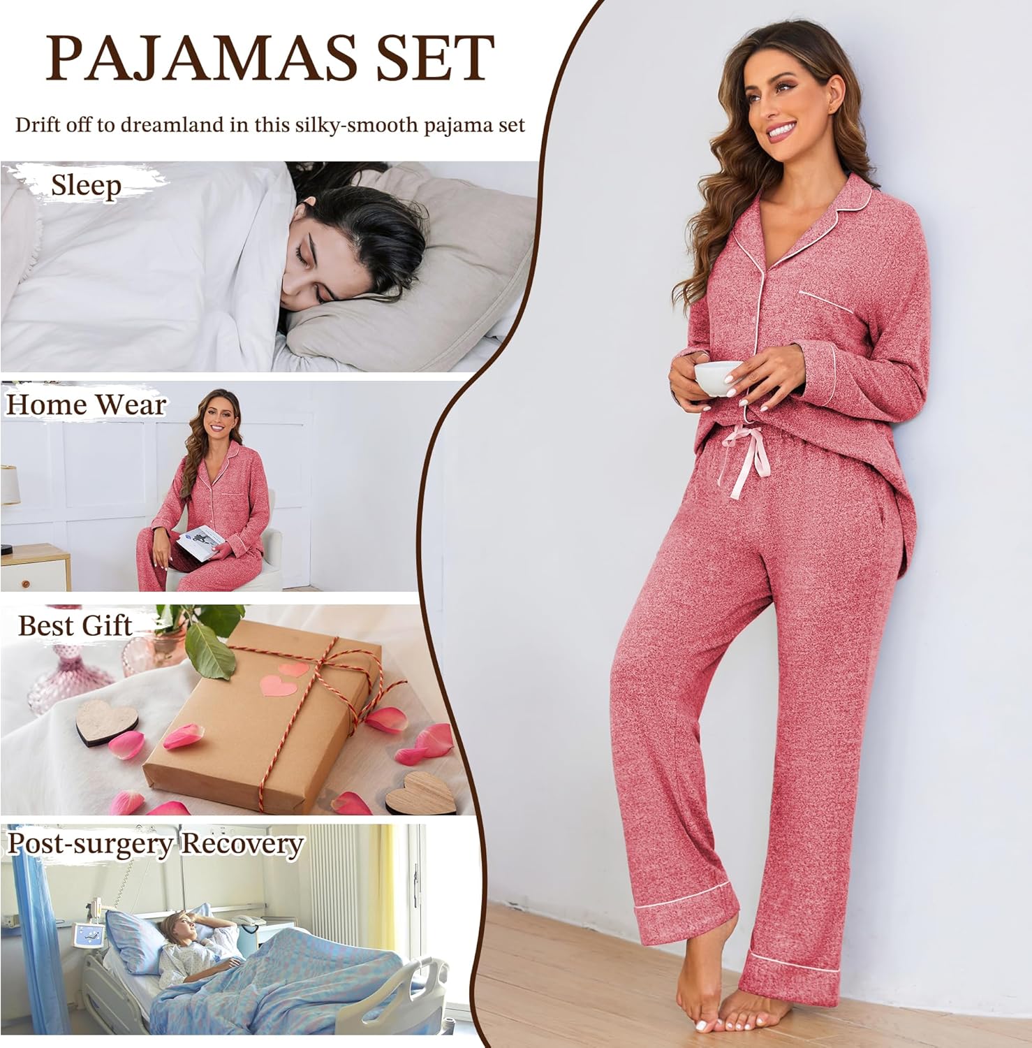 JEYONG Women's Pajama Set – Long Sleeve Button Down Postpartum Lounge Sets – Soft Loungewear Sleepwear Set Cozy PJs for Women - Image 2